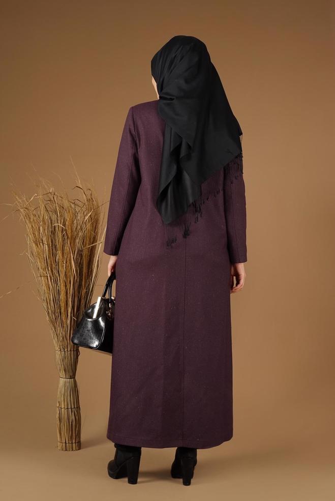 Vêtements hijab PRUNE PARDESSUS AVEC BOUTONS DISSIMULÉES 1956  - ALVİNA