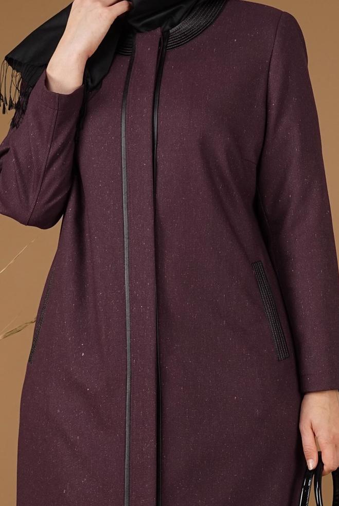 Vêtements hijab PRUNE PARDESSUS AVEC BOUTONS DISSIMULÉES 1956  - ALVİNA