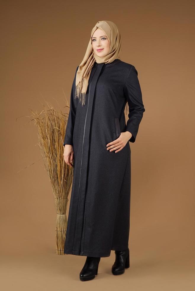 Vêtements hijab GRIS PARDESSUS AVEC BOUTONS DISSIMULÉES 1956  - ALVİNA