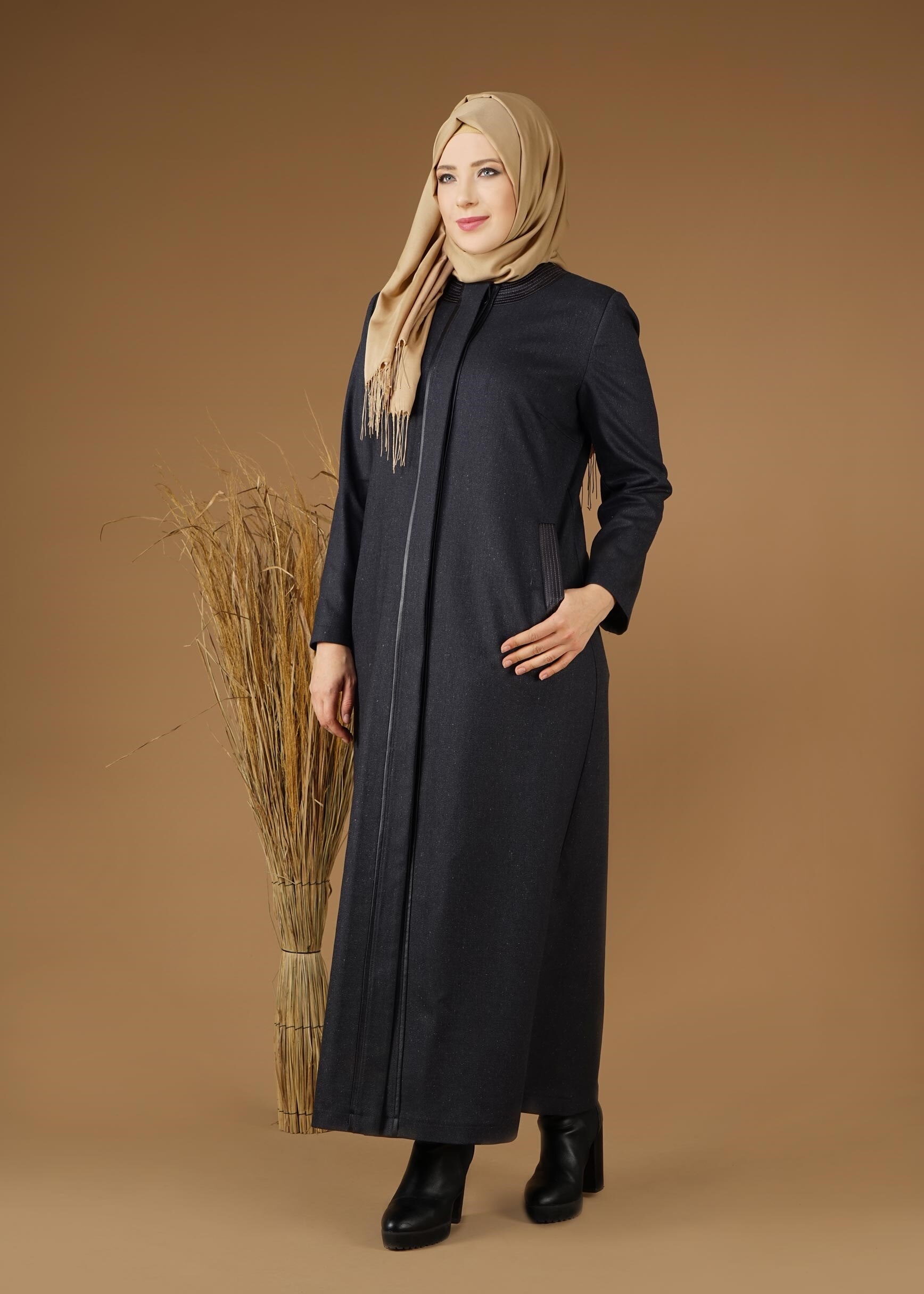 Vêtements hijab GRIS PARDESSUS AVEC BOUTONS DISSIMULÉES 1956 