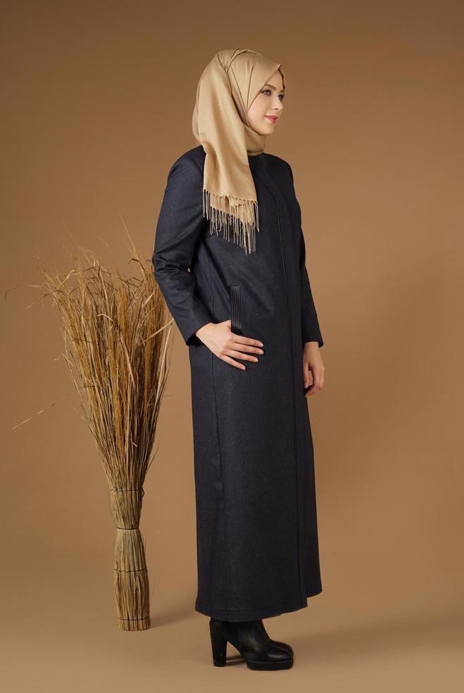 Vêtements hijab GRIS PARDESSUS AVEC BOUTONS DISSIMULÉES 1956  - ALVİNA