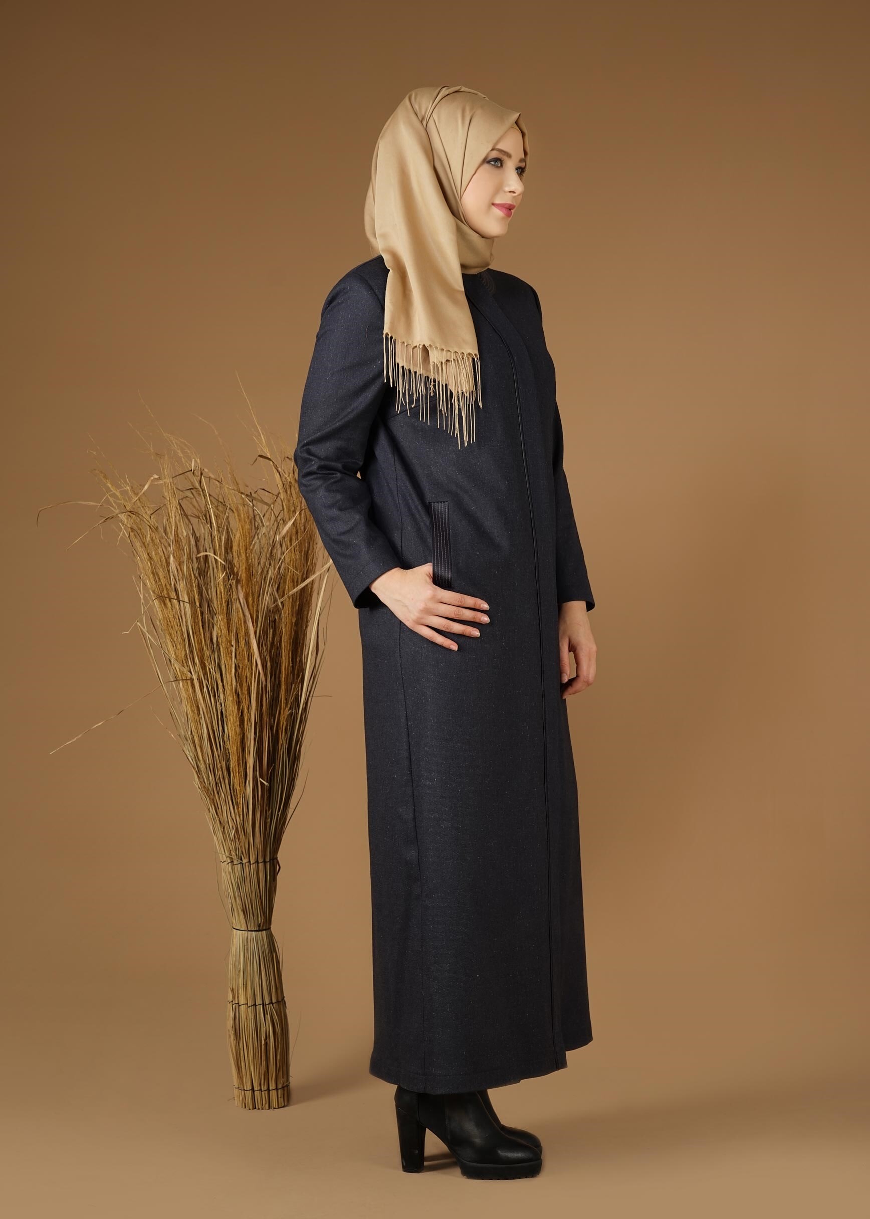 Vêtements hijab GRIS PARDESSUS AVEC BOUTONS DISSIMULÉES 1956 