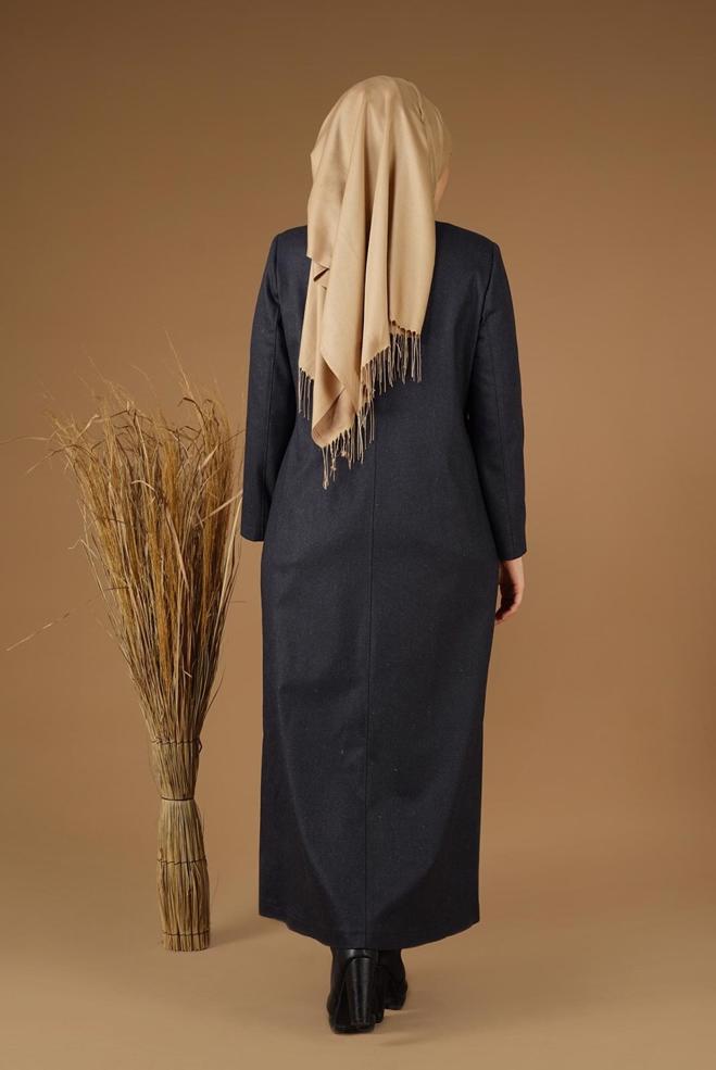 Vêtements hijab GRIS PARDESSUS AVEC BOUTONS DISSIMULÉES 1956  - ALVİNA