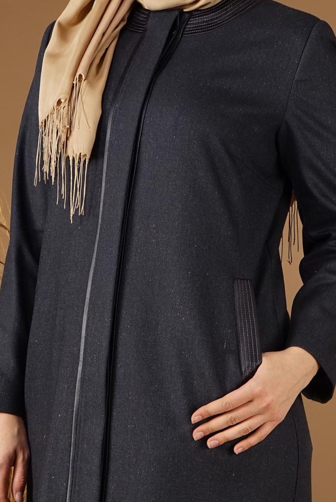 Vêtements hijab GRIS PARDESSUS AVEC BOUTONS DISSIMULÉES 1956  - ALVİNA