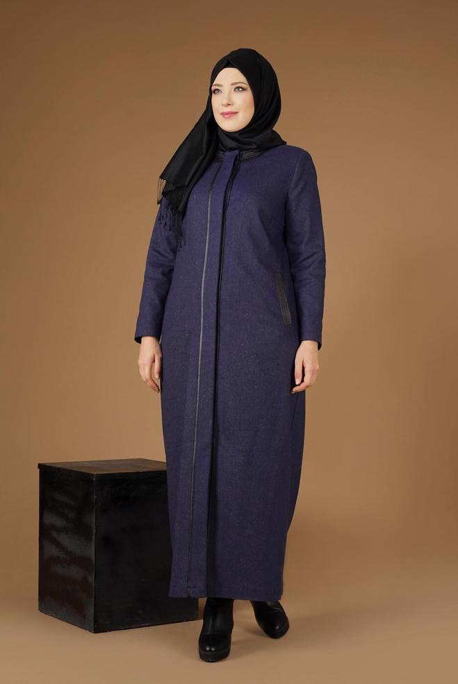 Vêtements hijab BLEU MARINE PARDESSUS AVEC BOUTONS DISSIMULÉES 1956  - ALVİNA