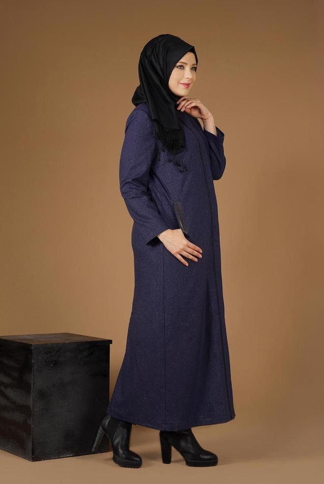 Vêtements hijab BLEU MARINE PARDESSUS AVEC BOUTONS DISSIMULÉES 1956  - ALVİNA