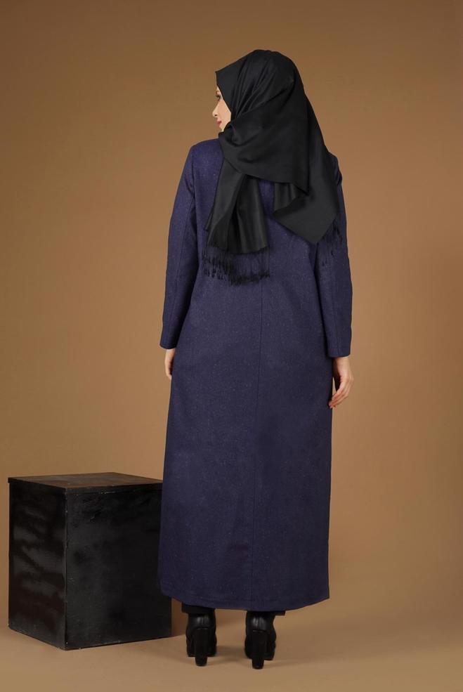 Vêtements hijab BLEU MARINE PARDESSUS AVEC BOUTONS DISSIMULÉES 1956  - ALVİNA
