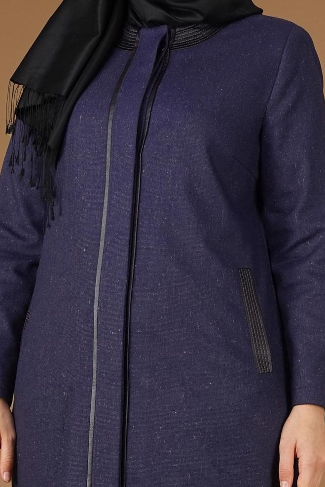 Vêtements hijab BLEU MARINE PARDESSUS AVEC BOUTONS DISSIMULÉES 1956  - ALVİNA