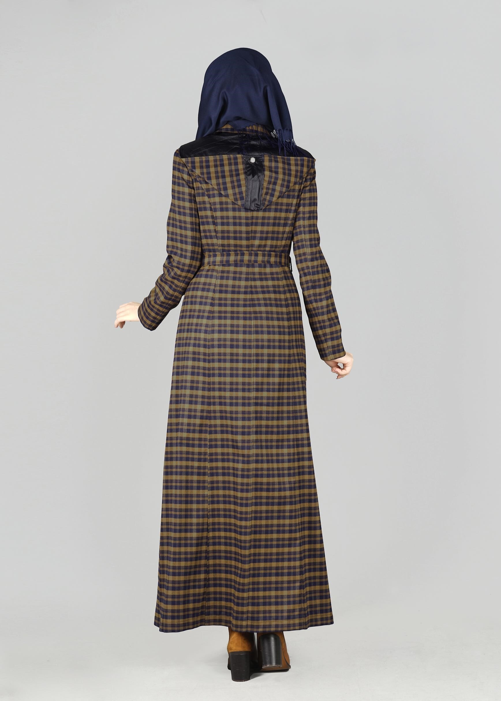 Tesettür giyim LACİVERT EKOSE PARDESÜ 1880-1