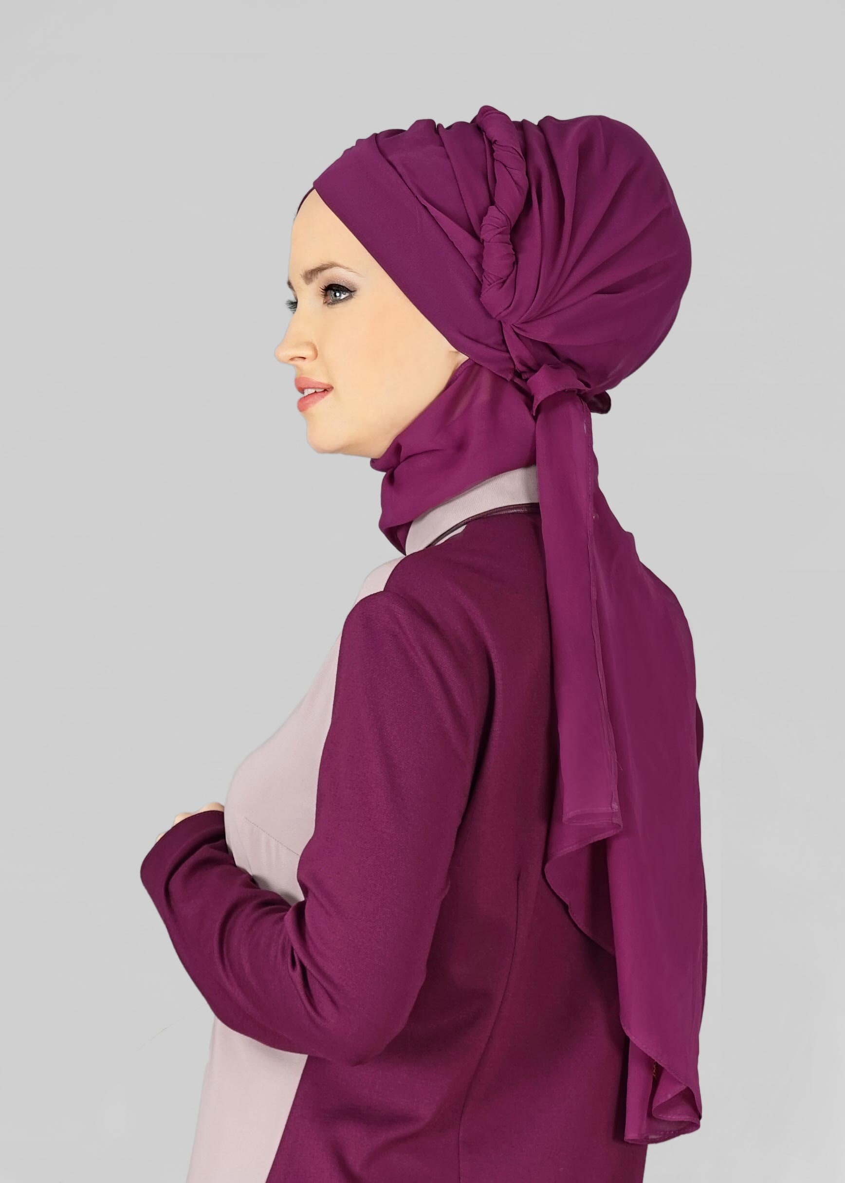 Tesettür giyim FUŞYA 9827 ALVİNA HAZIR TOPUZLU ŞAL