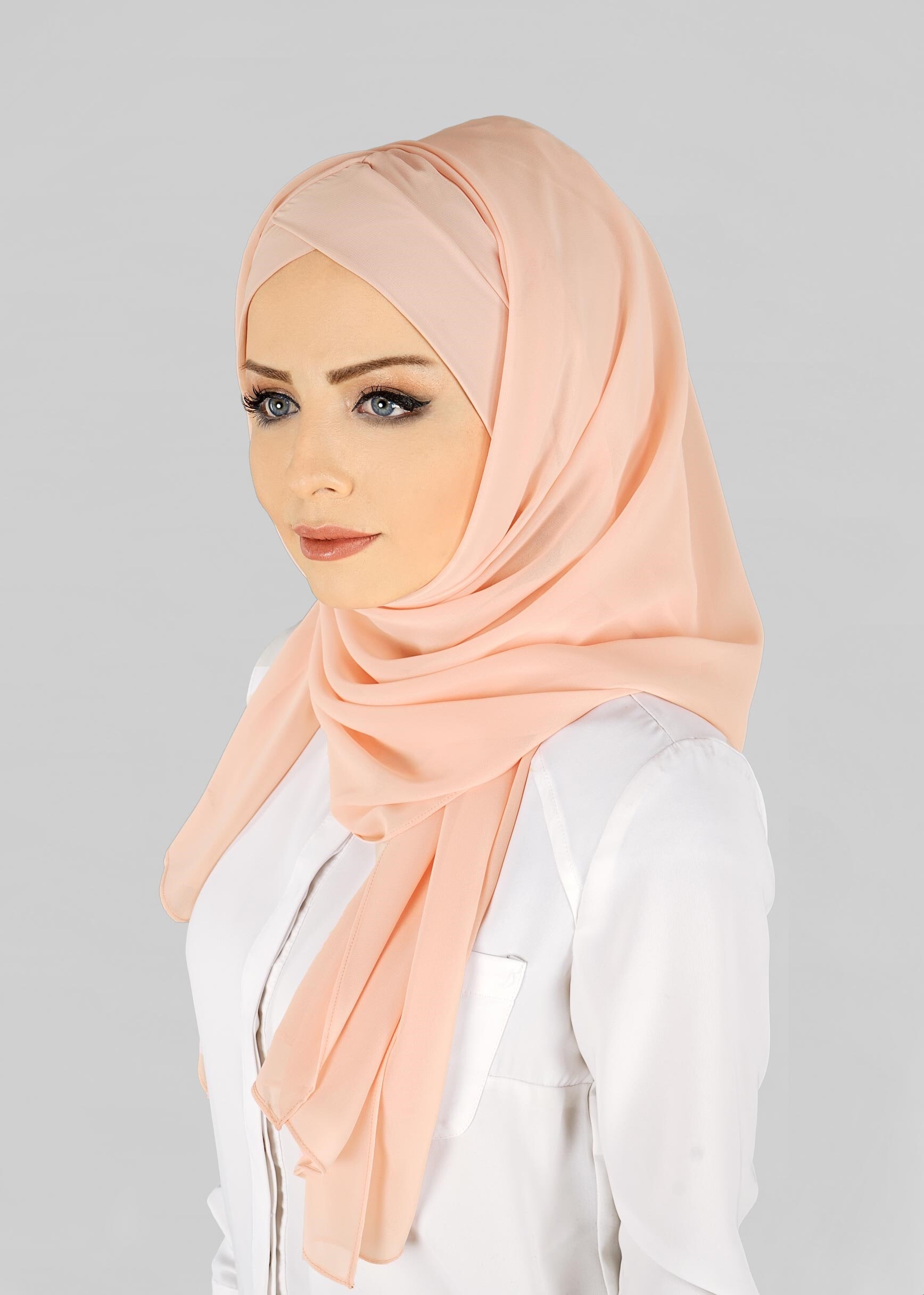 Tesettür giyim PUDRA 9827 ALVİNA HAZIR TOPUZLU ŞAL