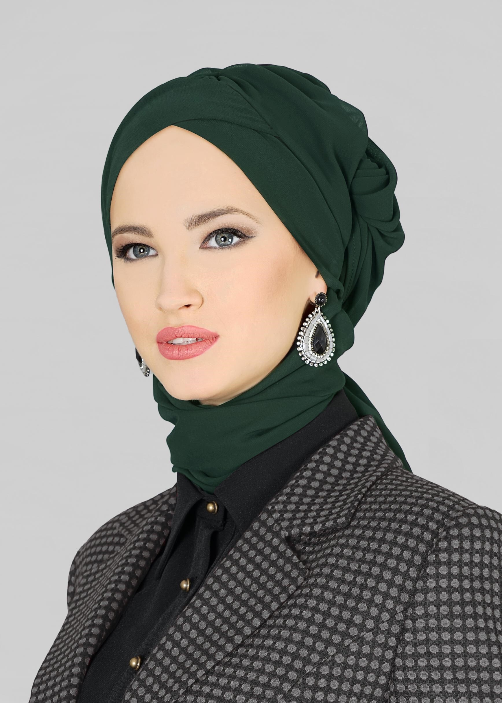 Tesettür giyim YEŞİL 9827 ALVİNA HAZIR TOPUZLU ŞAL