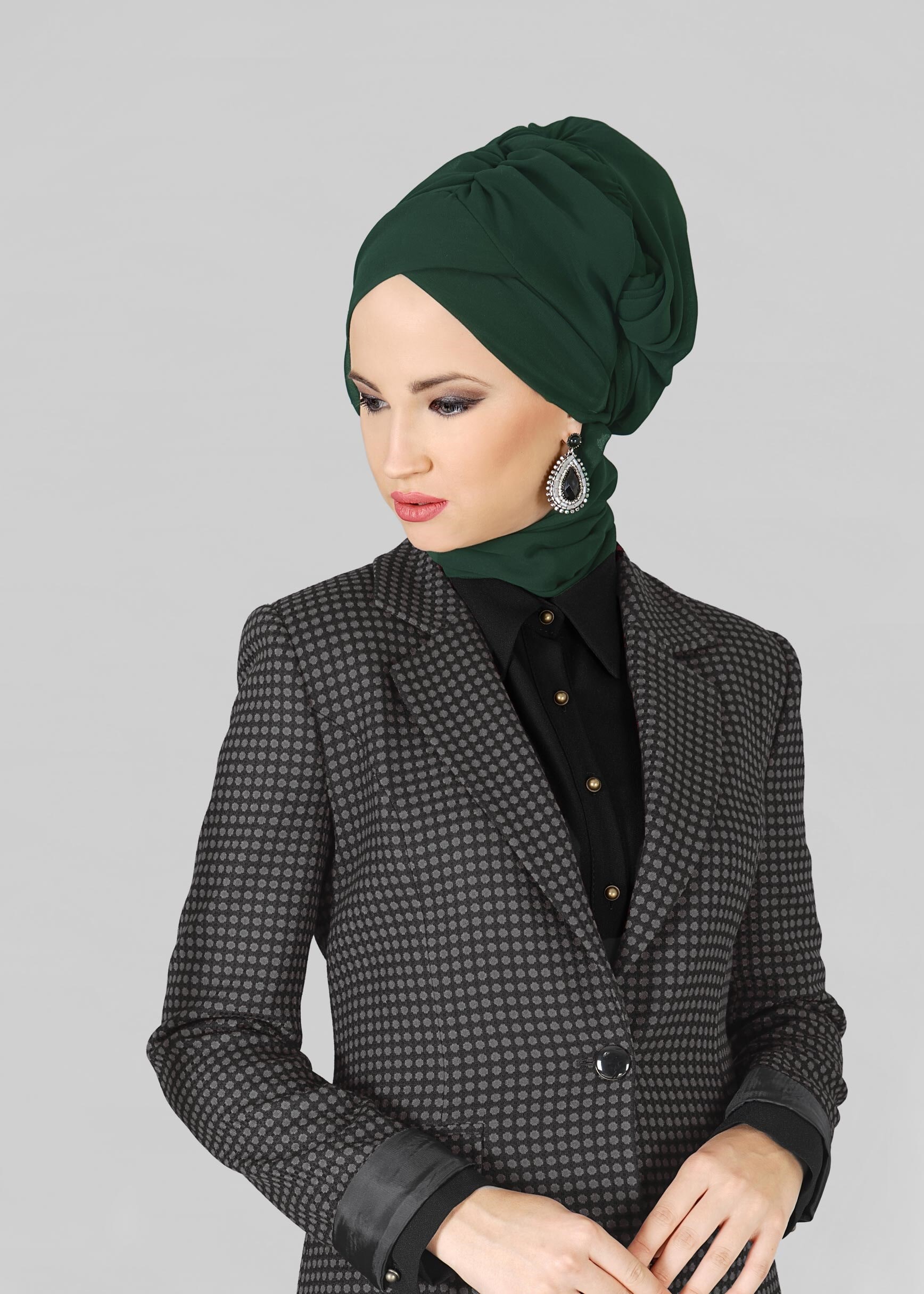 Tesettür giyim YEŞİL 9827 ALVİNA HAZIR TOPUZLU ŞAL