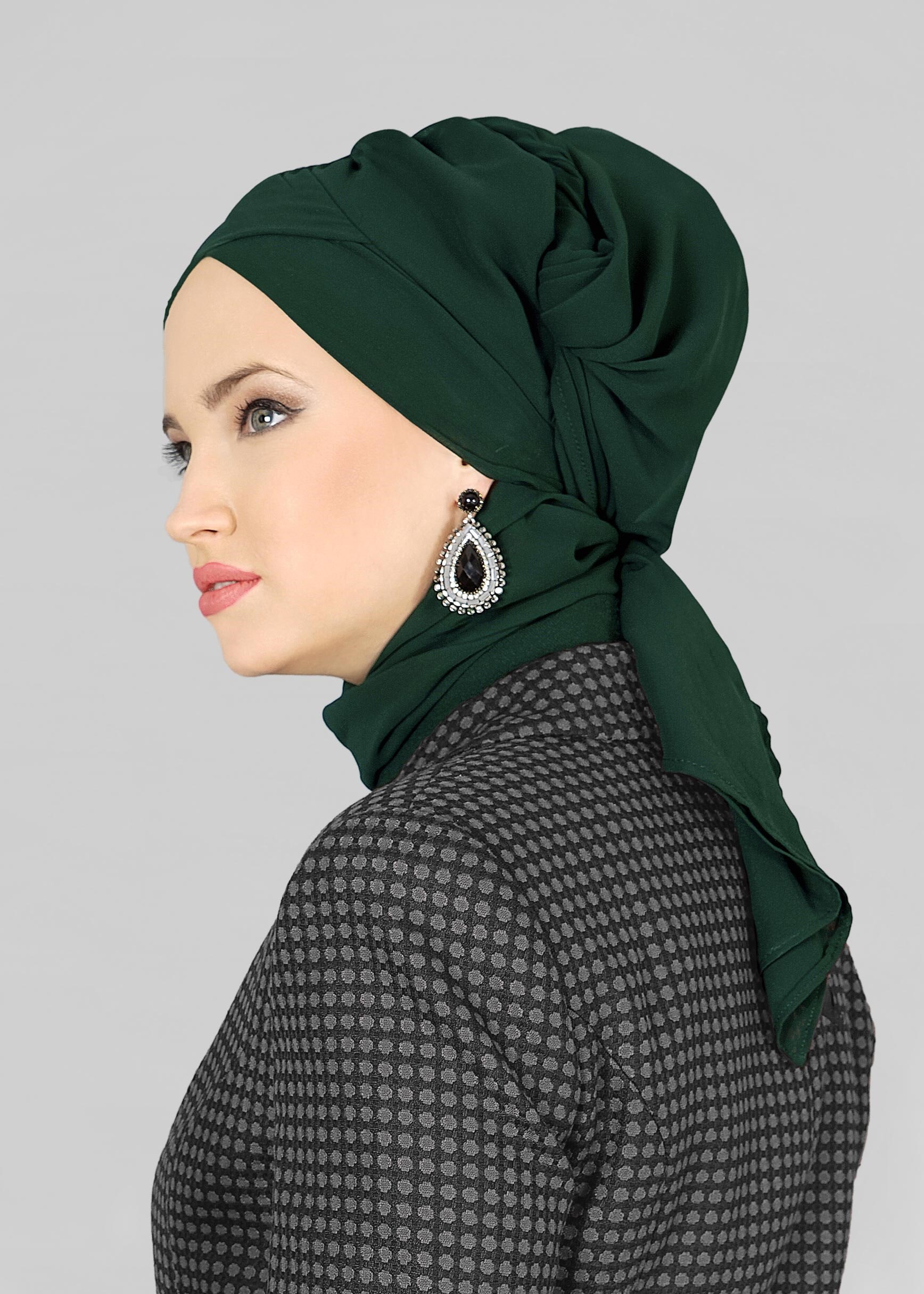 Tesettür giyim YEŞİL 9827 ALVİNA HAZIR TOPUZLU ŞAL