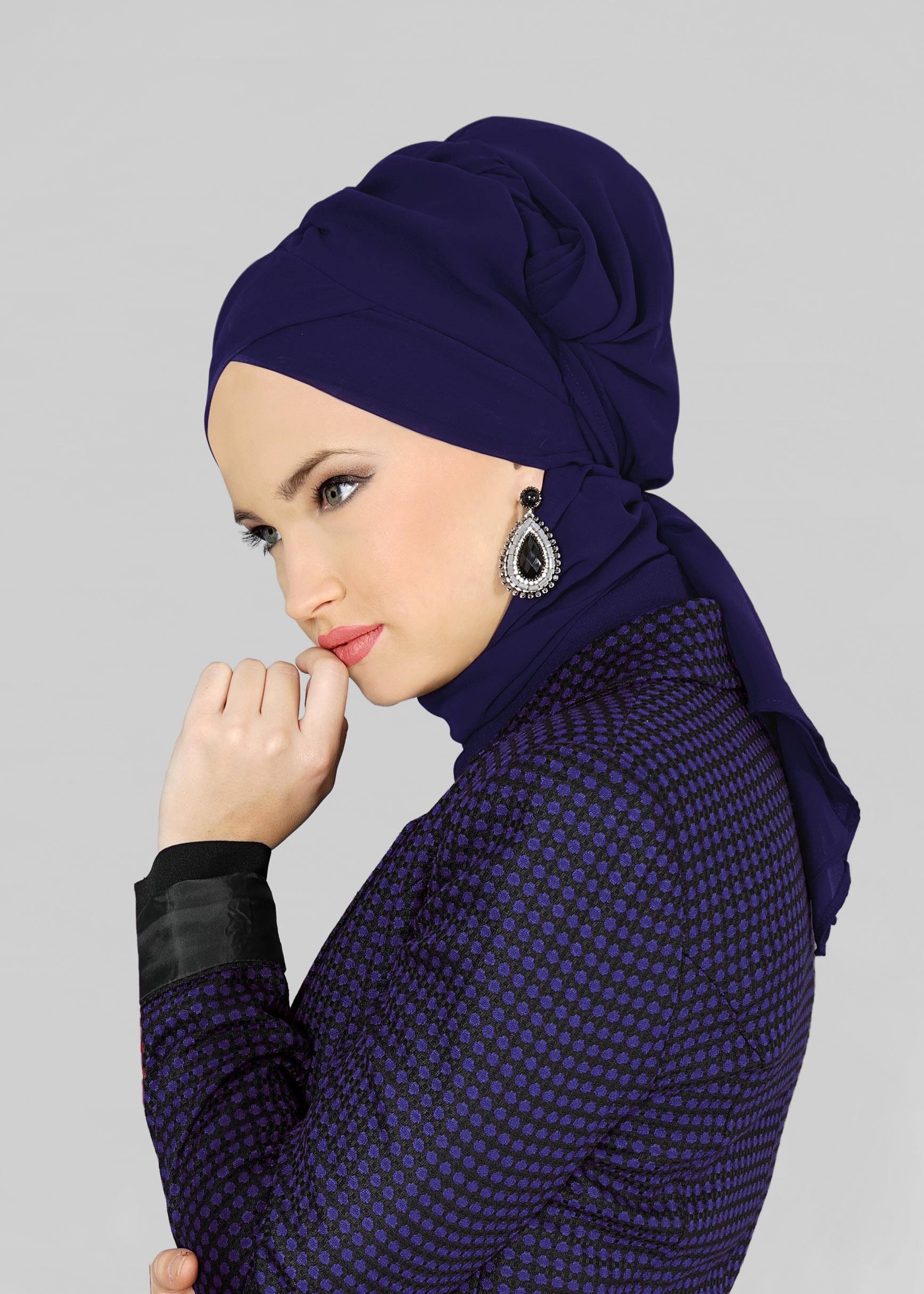 Tesettür giyim MAVİ 9827 ALVİNA HAZIR TOPUZLU ŞAL