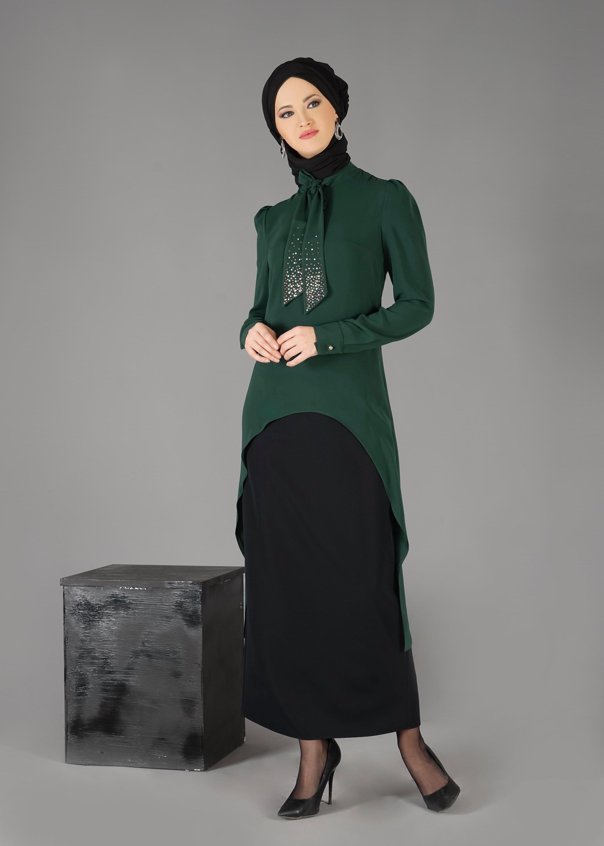 Tesettür giyim YEŞİL 3315E ETEKLİ TAKIM