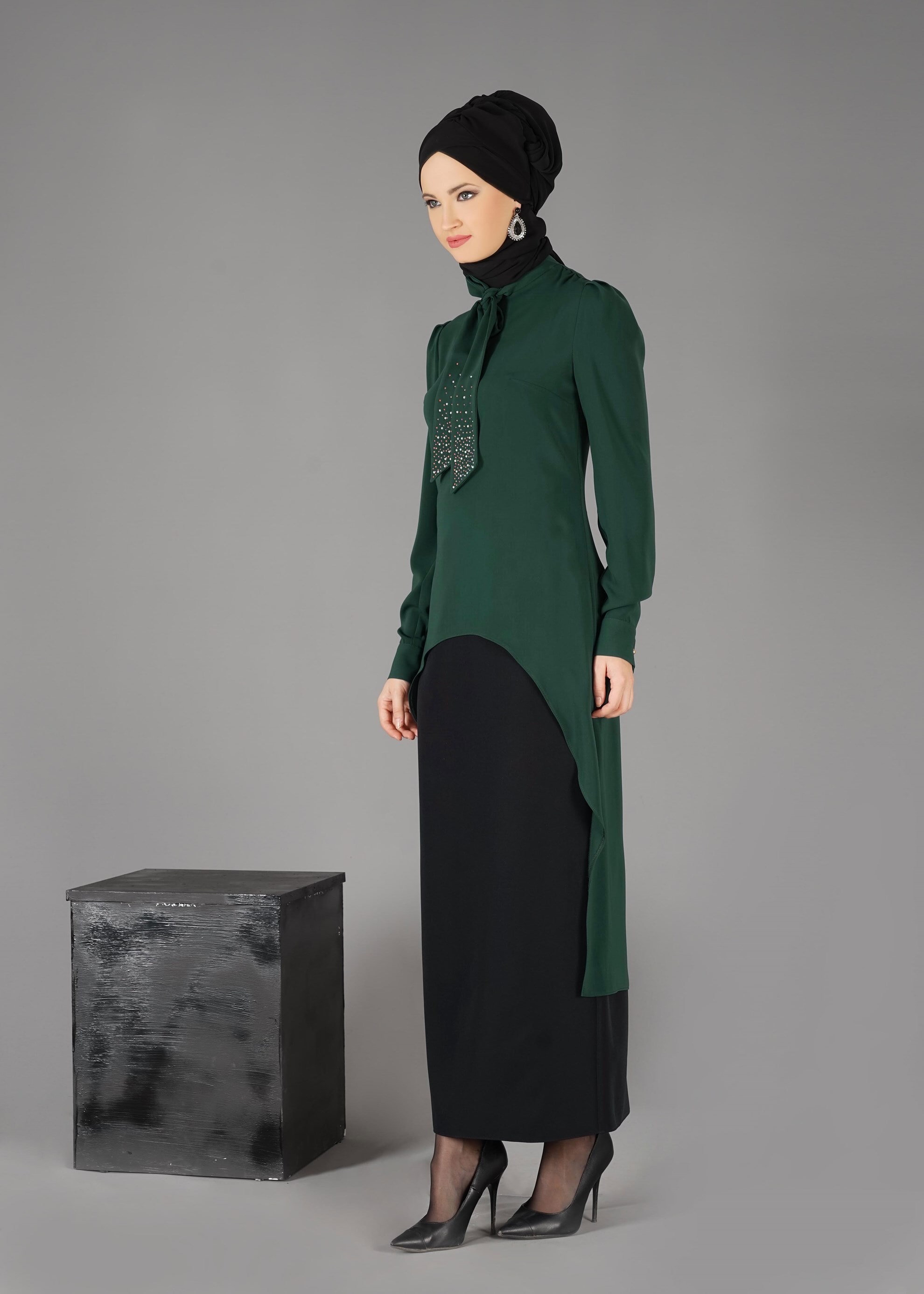 Tesettür giyim YEŞİL 3315E ETEKLİ TAKIM