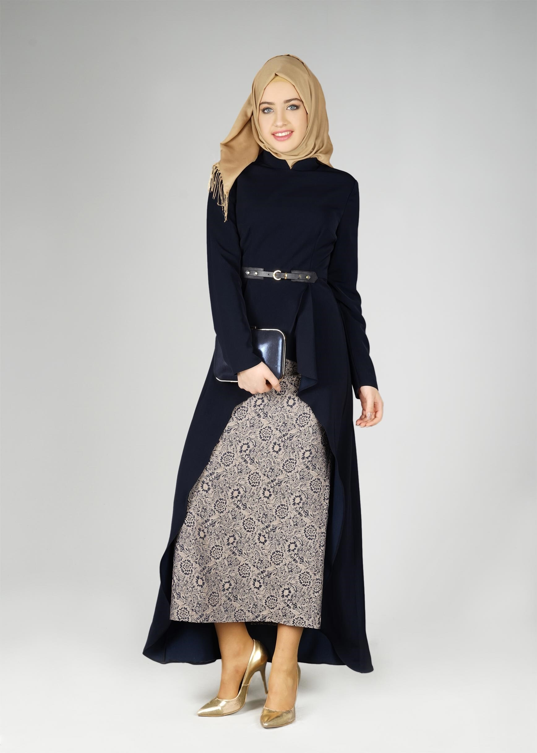 Tesettür giyim LACİVERT 3317E ETEKLİ TAKIM