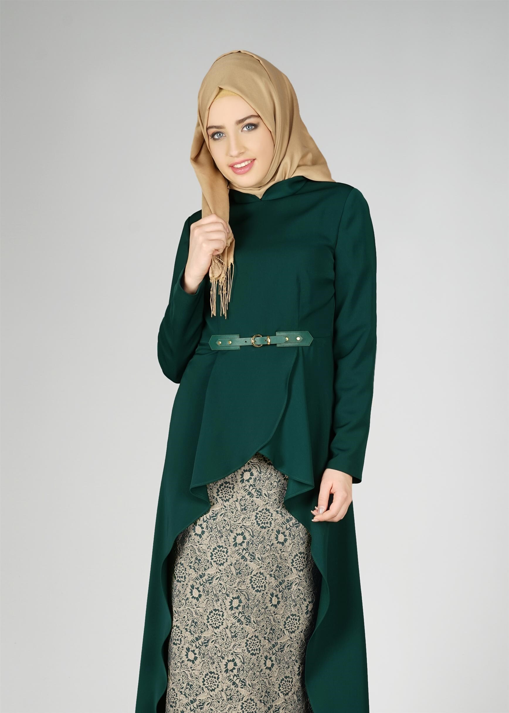 Tesettür giyim YEŞİL 3317E ETEKLİ TAKIM