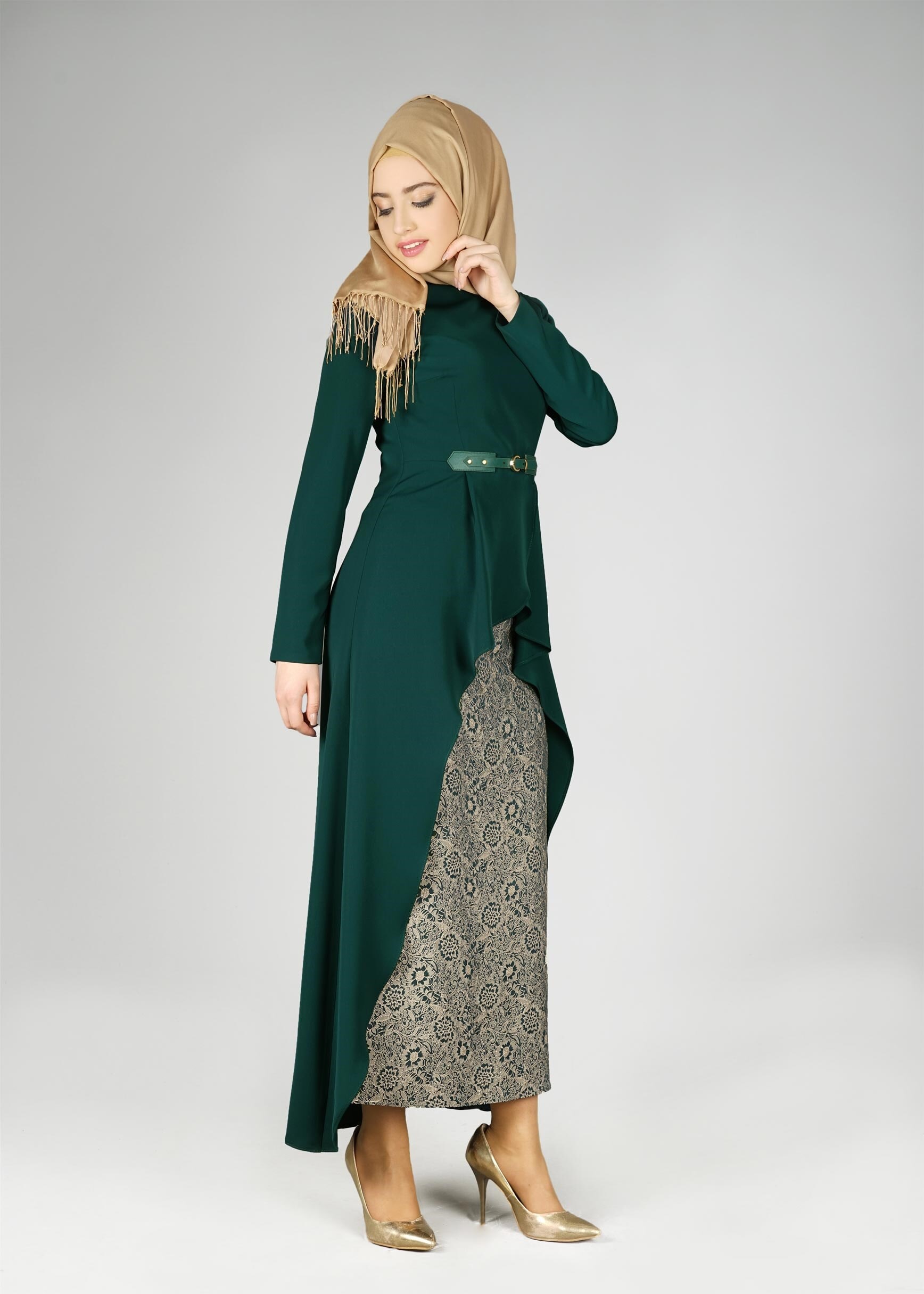 Tesettür giyim YEŞİL 3317E ETEKLİ TAKIM