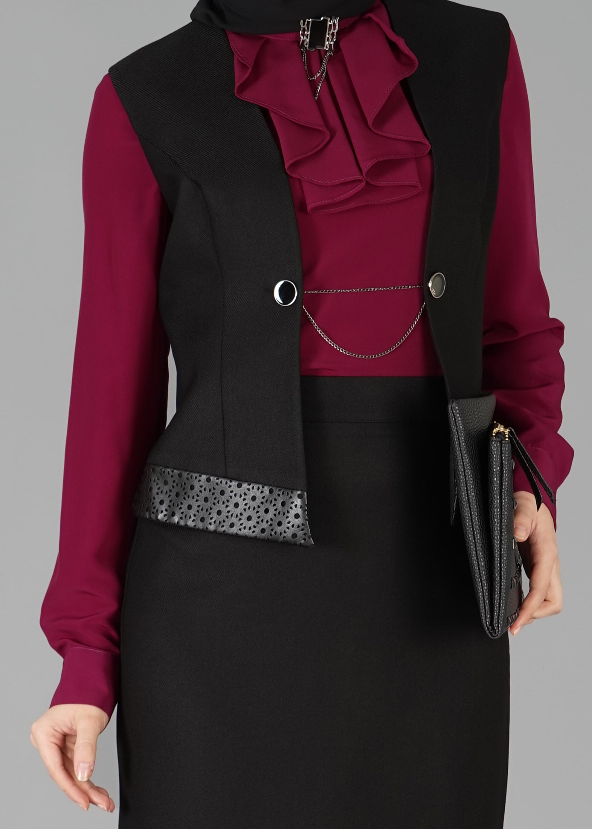 Tesettür giyim SİYAH 3323E ETEKLİ TAKIM