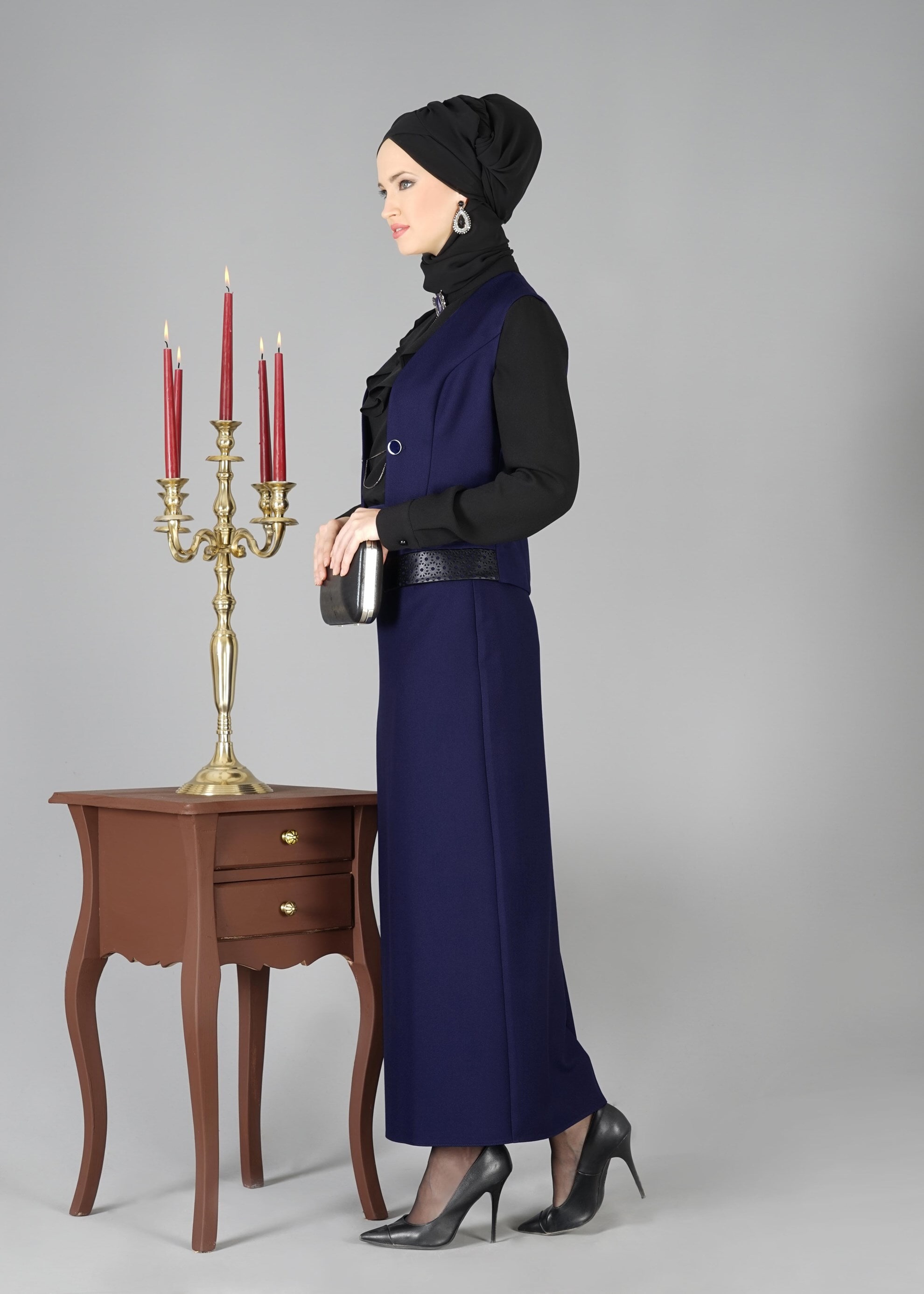 Tesettür giyim LACİVERT 3323E ETEKLİ TAKIM