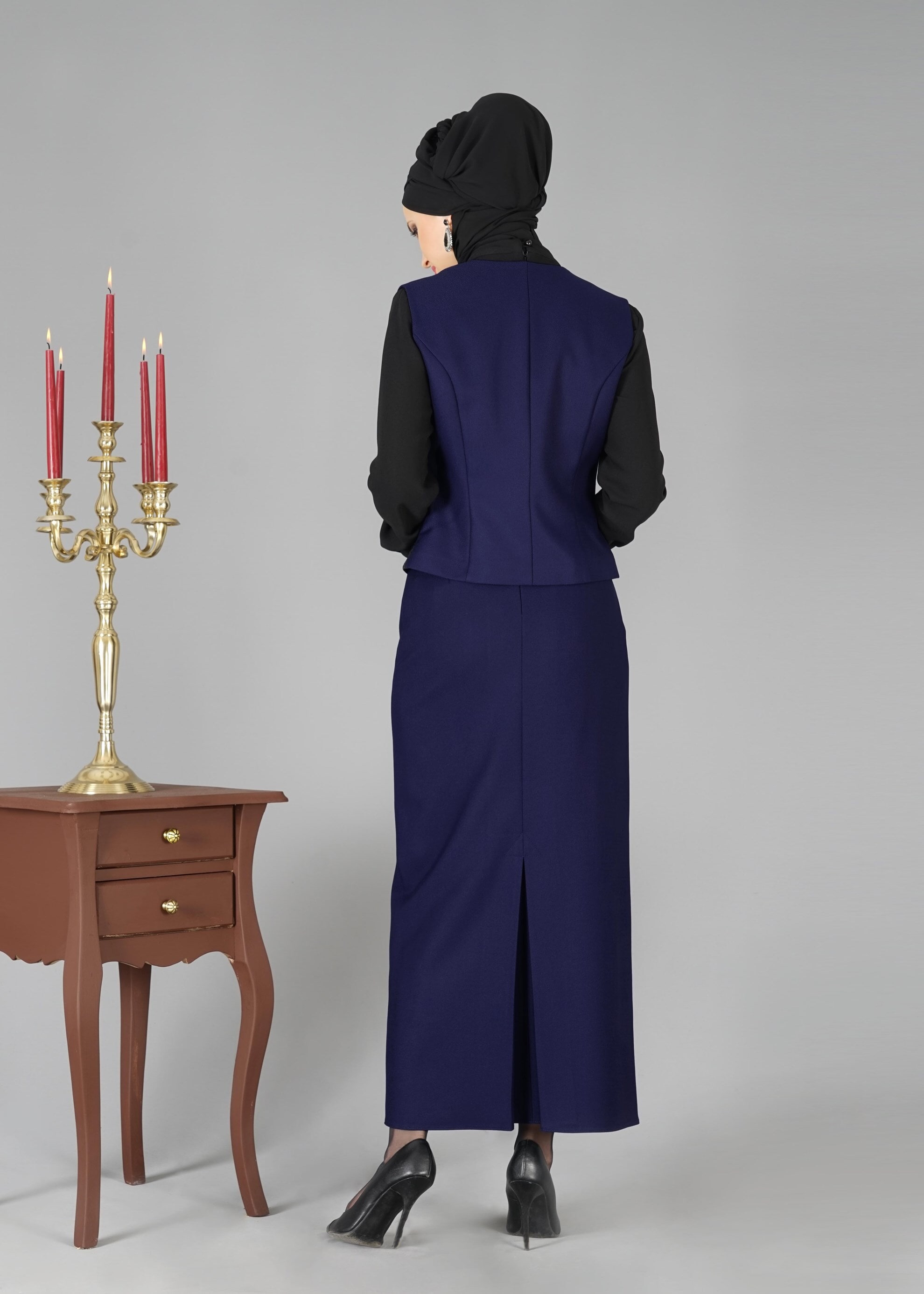 Tesettür giyim LACİVERT 3323E ETEKLİ TAKIM