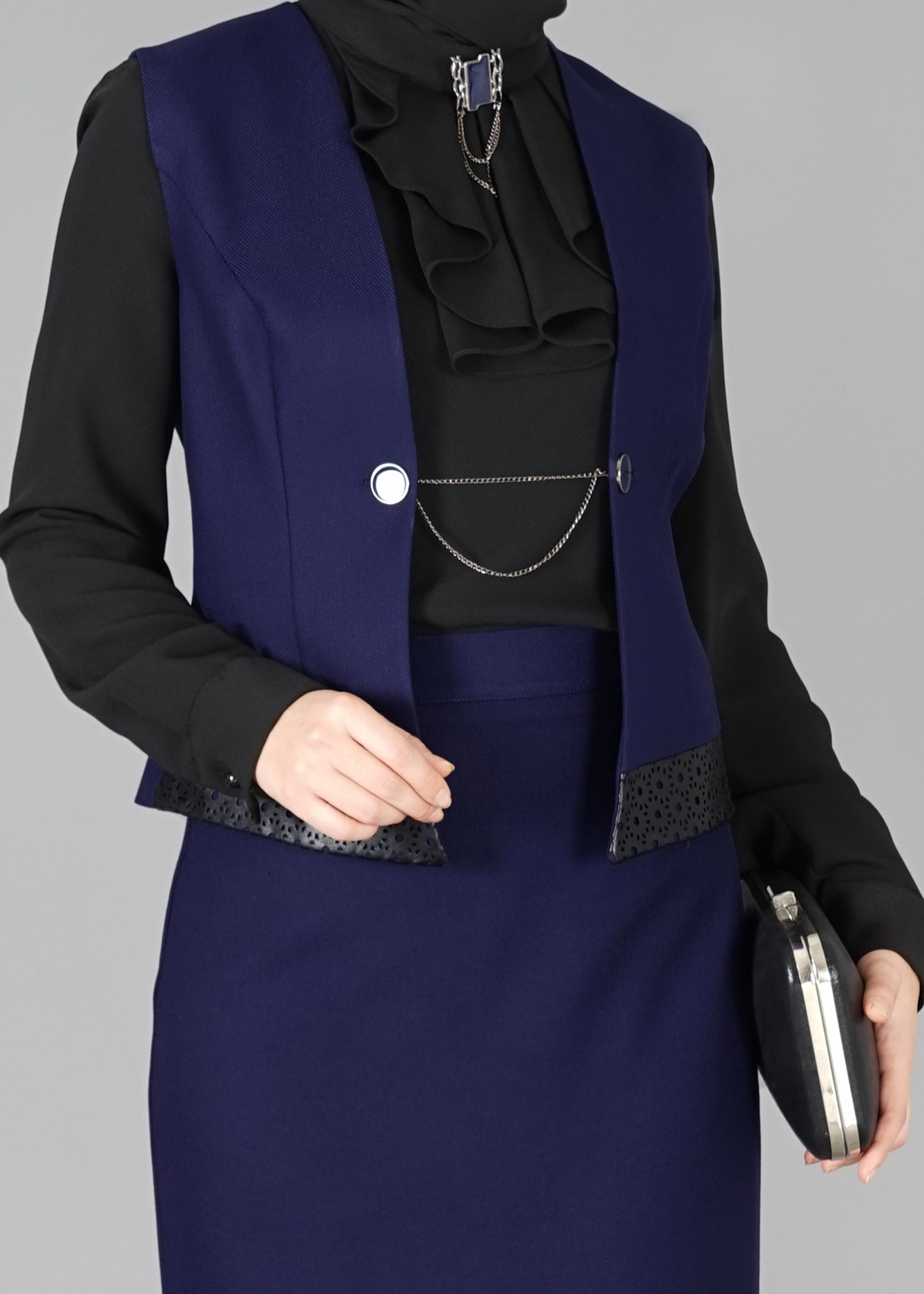 Tesettür giyim LACİVERT 3323E ETEKLİ TAKIM