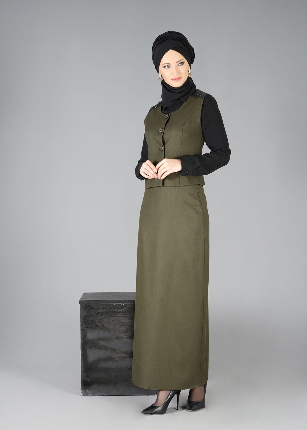 Tesettür giyim HAKİ 3329E TAKIM