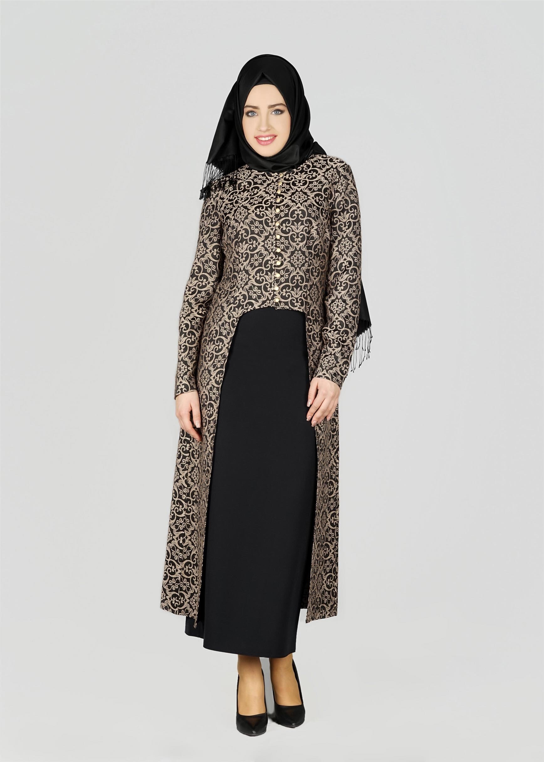 Tesettür giyim SİYAH 3356E ETEKLİ TAKIM