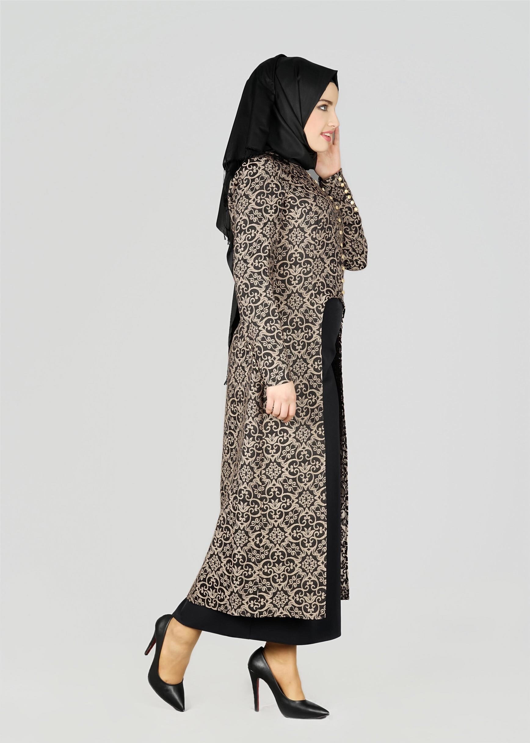 Tesettür giyim SİYAH 3356E ETEKLİ TAKIM