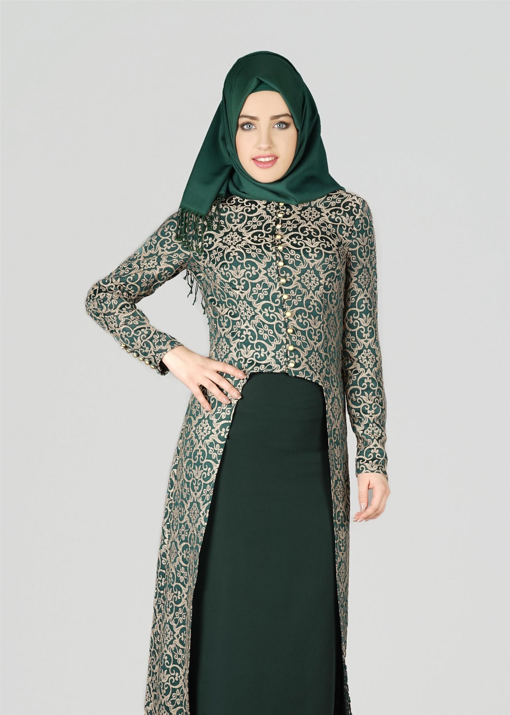 Tesettür giyim YEŞİL 3356E ETEKLİ TAKIM