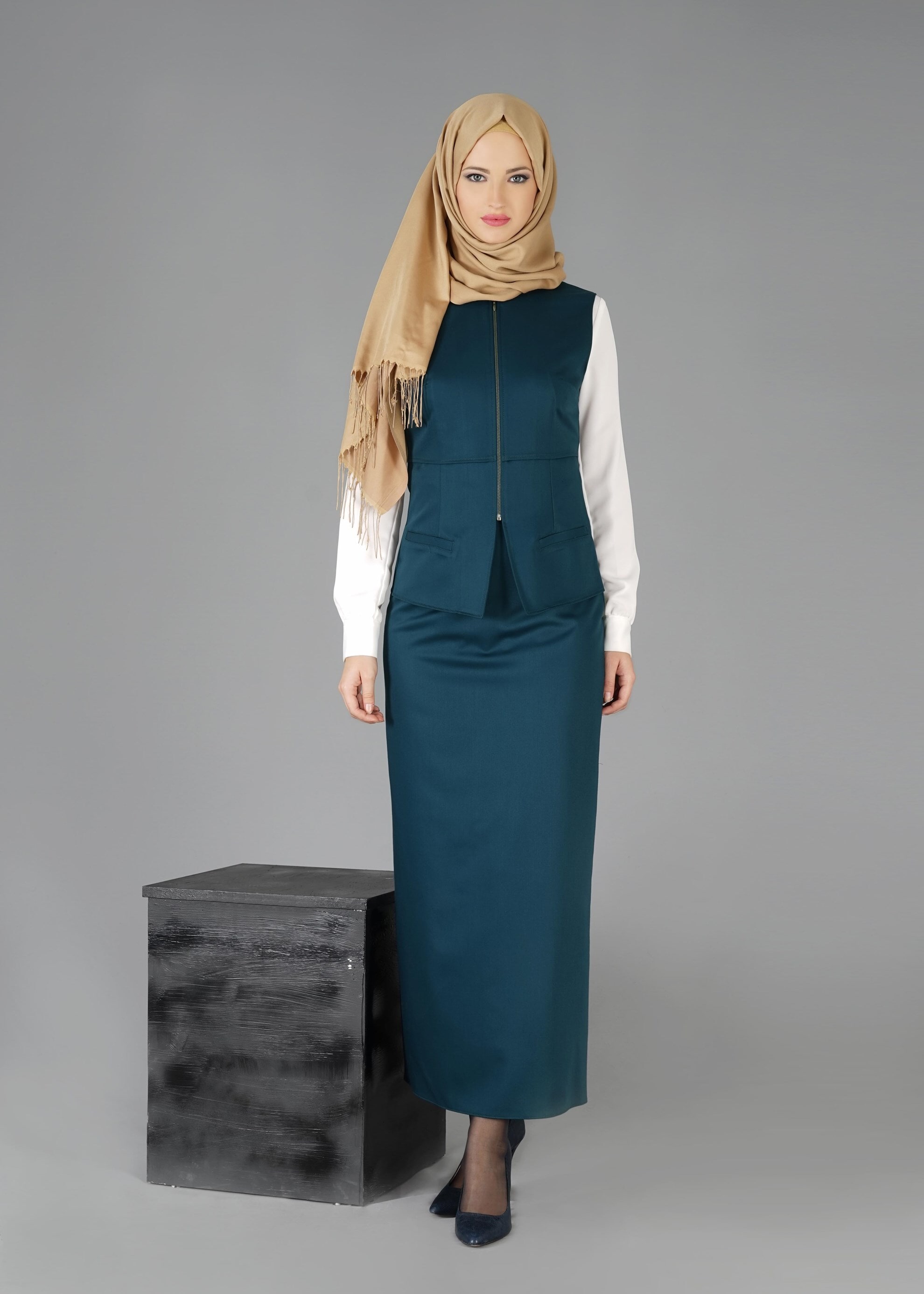 Tesettür giyim MAVİ 4759 ETEKLİ TAKIM