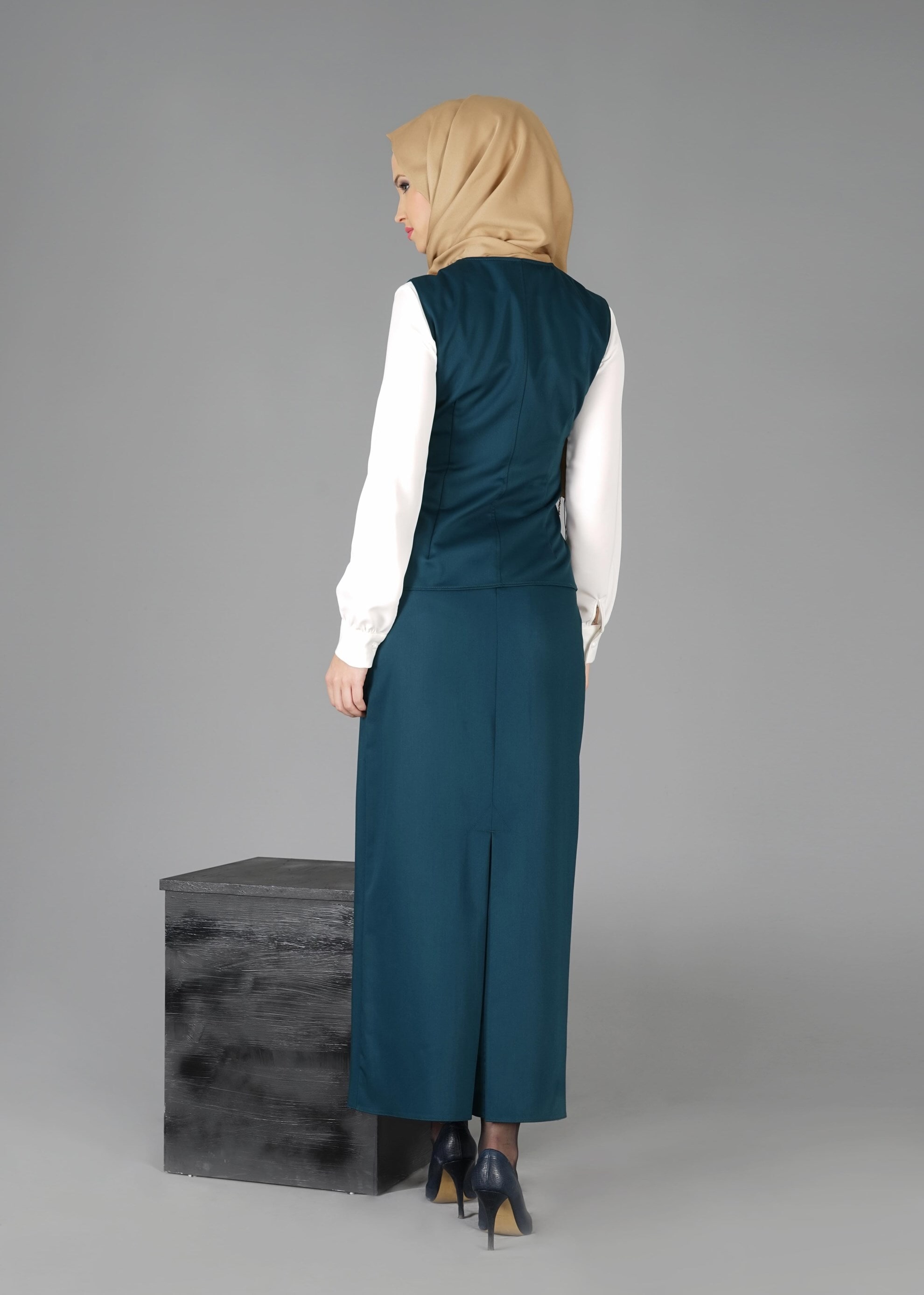 Tesettür giyim MAVİ 4759 ETEKLİ TAKIM