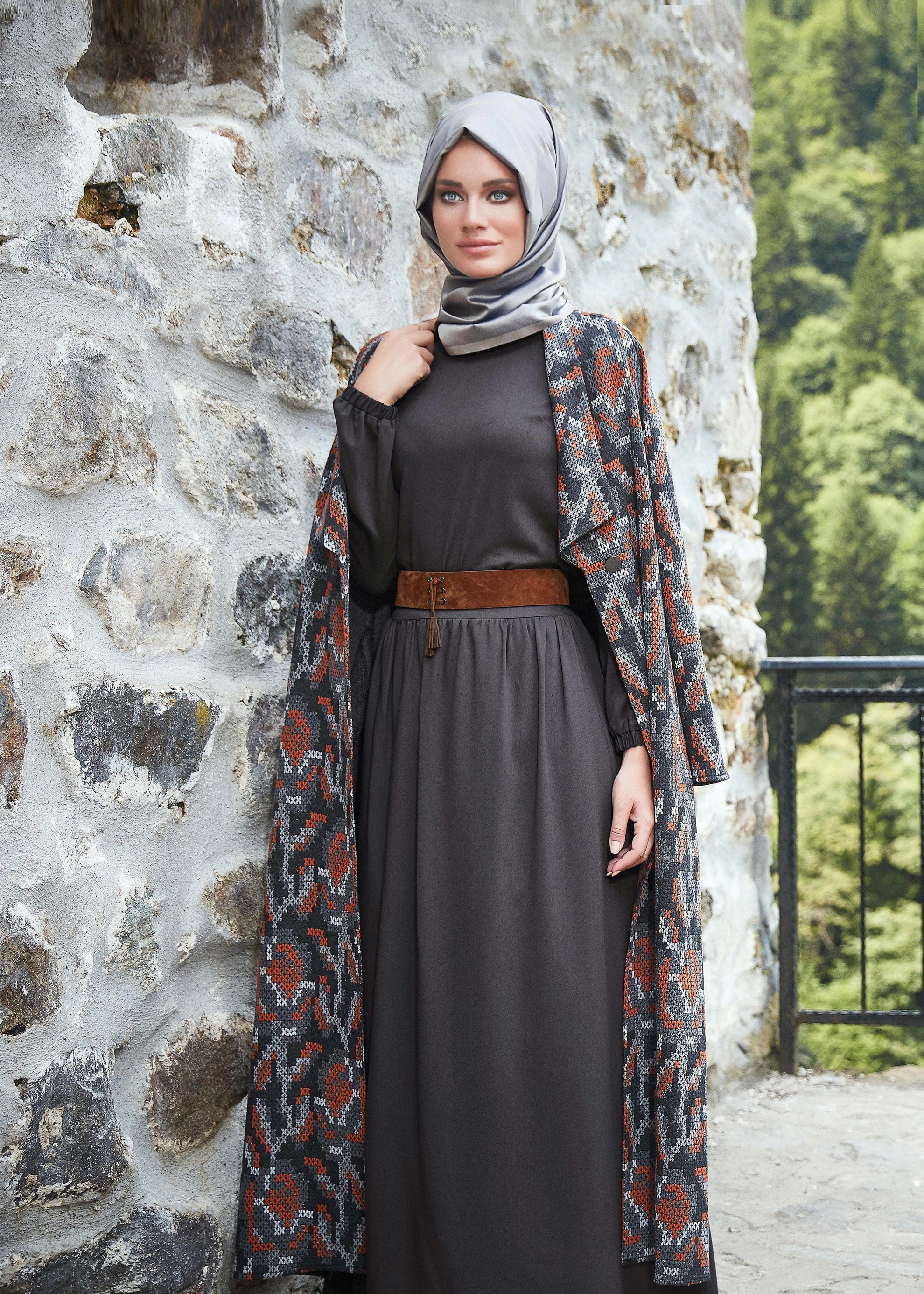 Tesettür giyim GRİ 4836 ETEKLİ TAKIM