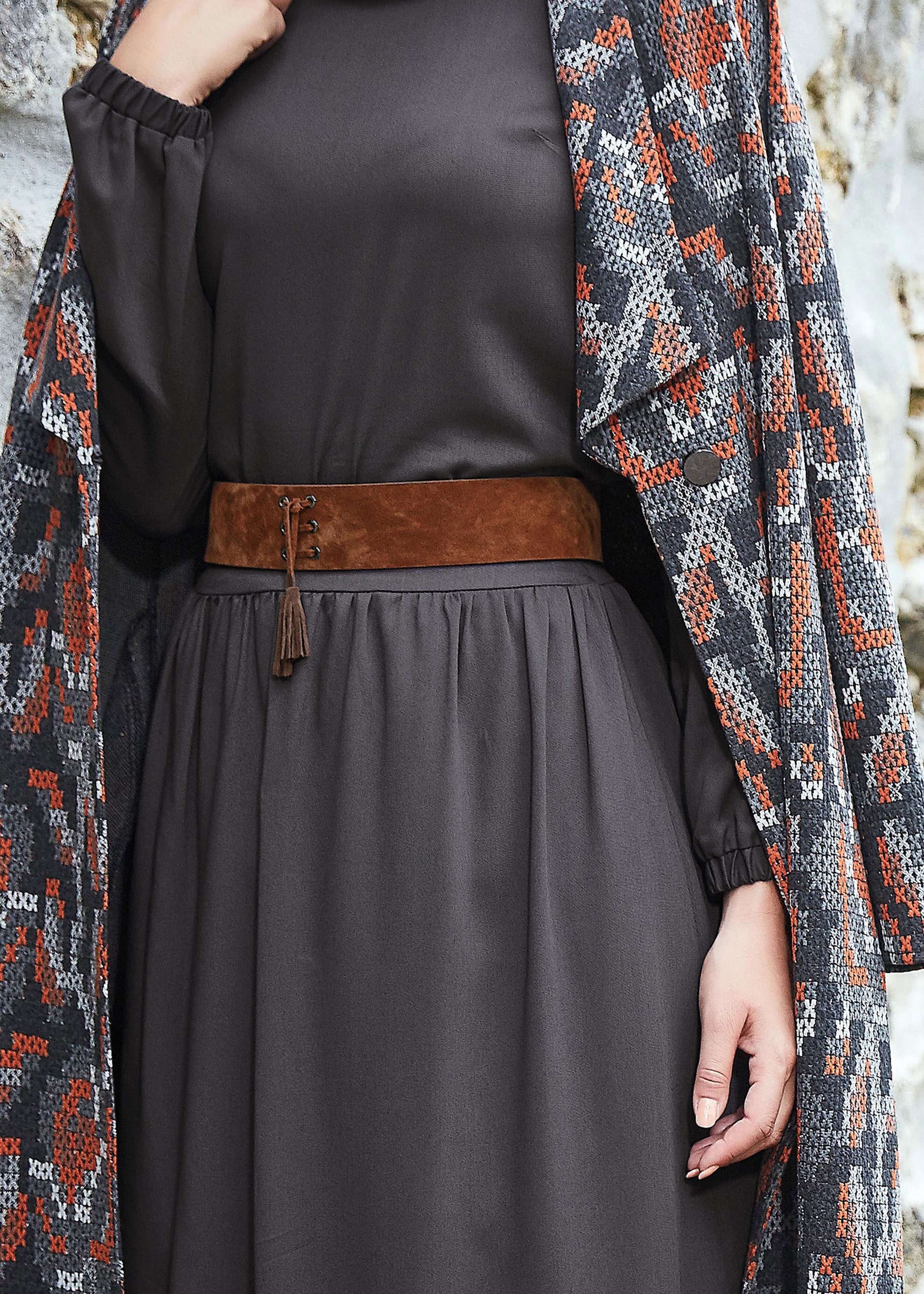 Tesettür giyim GRİ 4836 ETEKLİ TAKIM