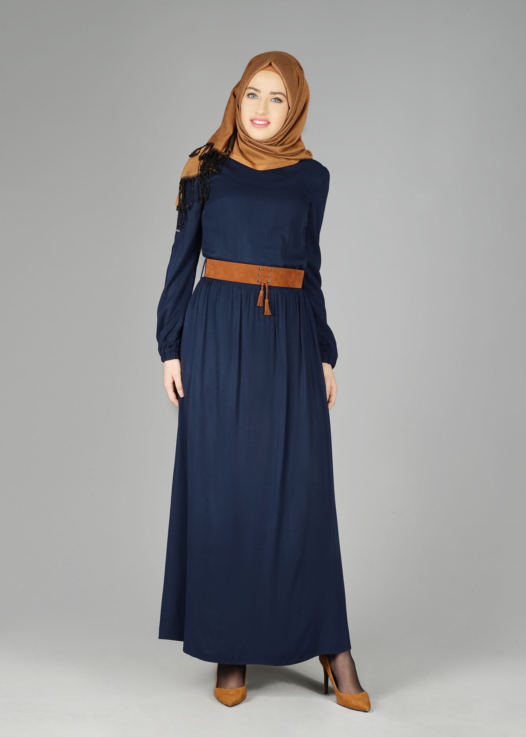 Hijab clothing NAVY BLUE BELTED SKIRT SUIT 4836