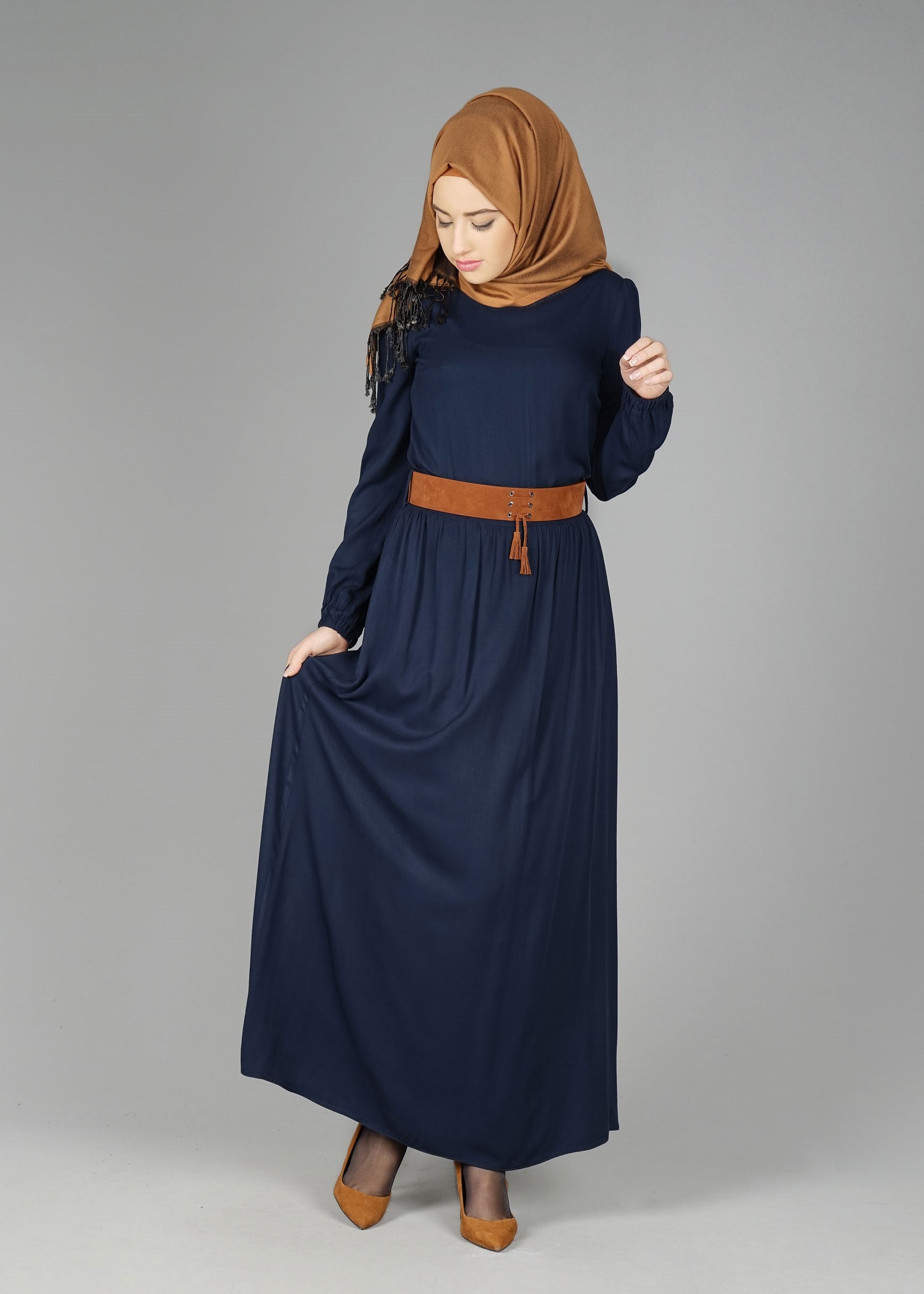 Hijab clothing NAVY BLUE BELTED SKIRT SUIT 4836