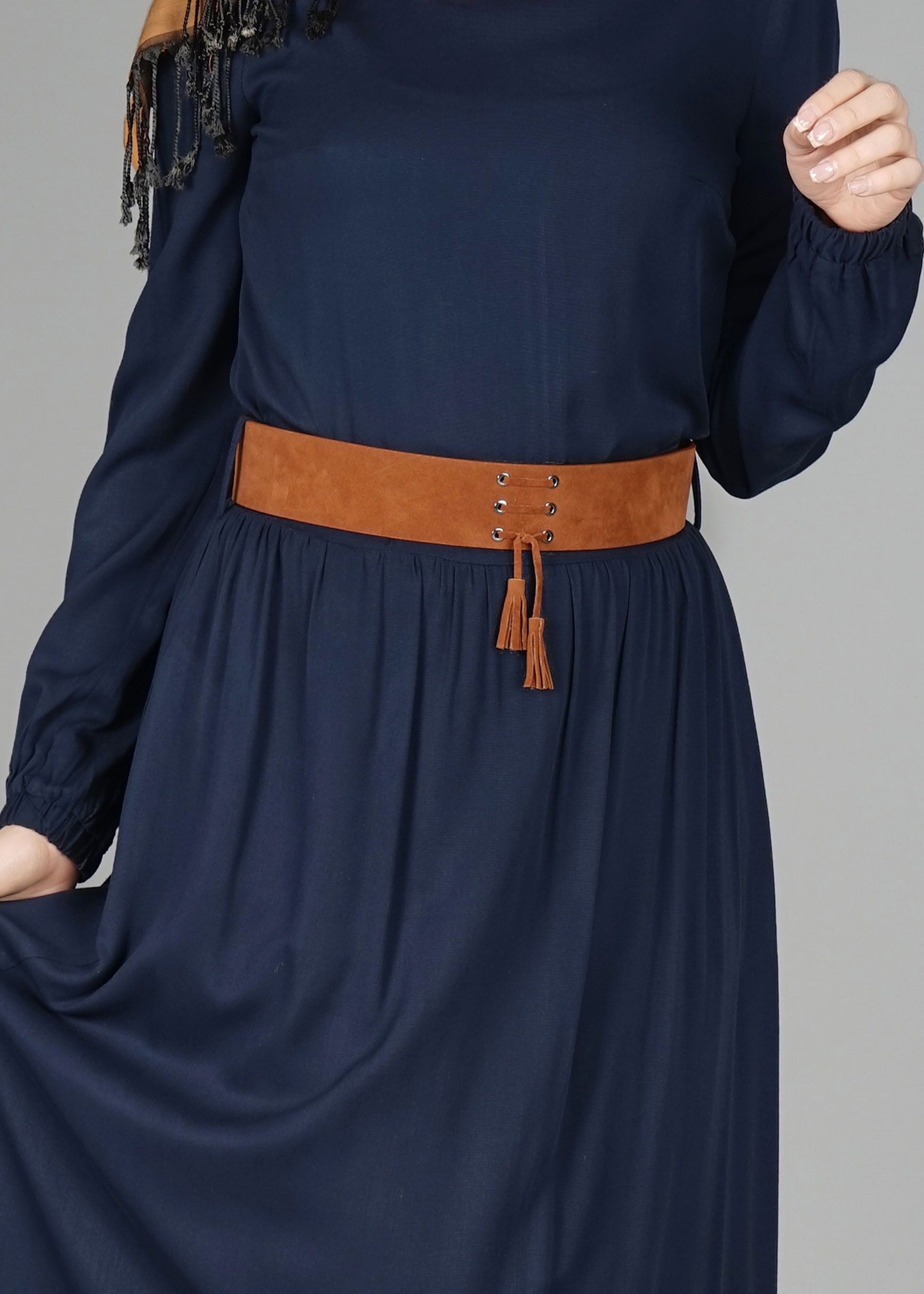 Hijab clothing NAVY BLUE BELTED SKIRT SUIT 4836