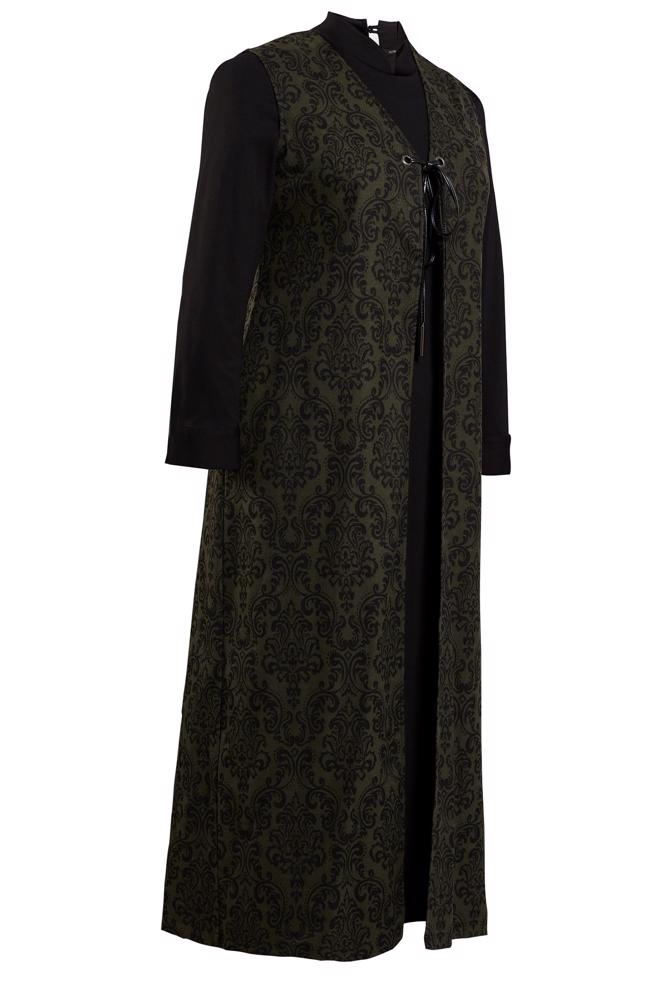 Hijab clothing KHAKI PATTERNED DRESS SUIT 3322 - ALVİNA