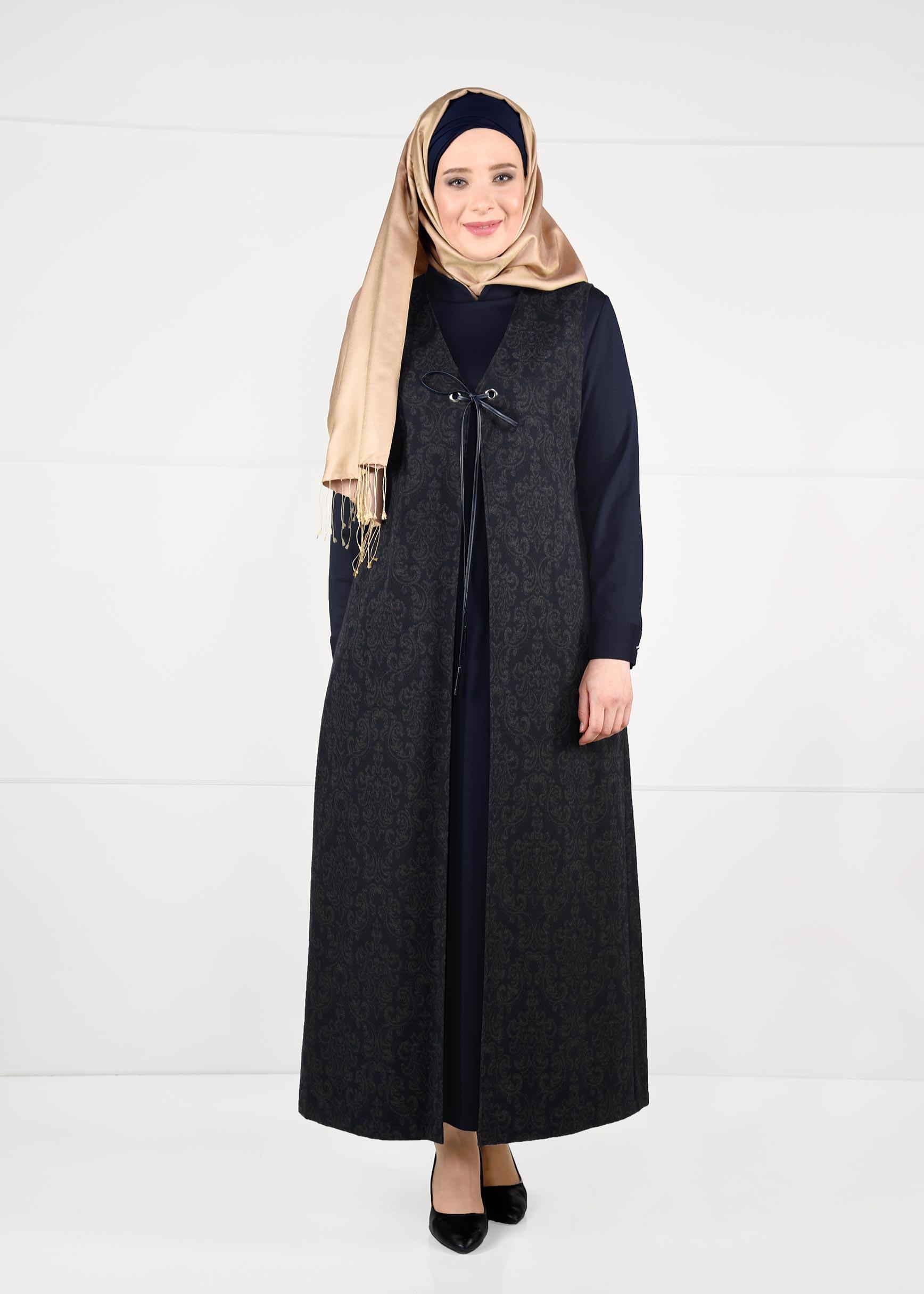 Hijab clothing NAVY BLUE PATTERNED DRESS SUIT 3322