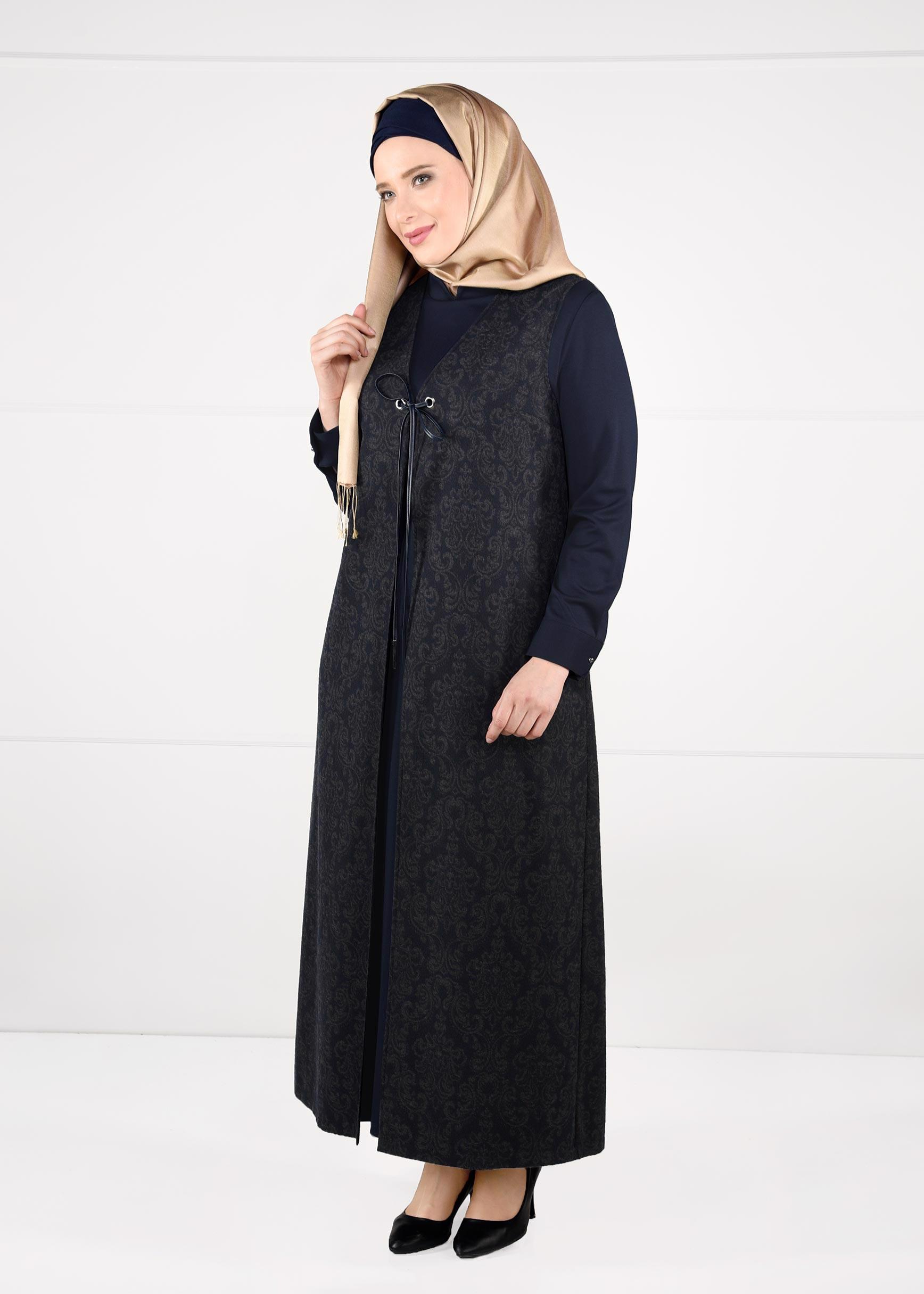 Hijab clothing NAVY BLUE PATTERNED DRESS SUIT 3322