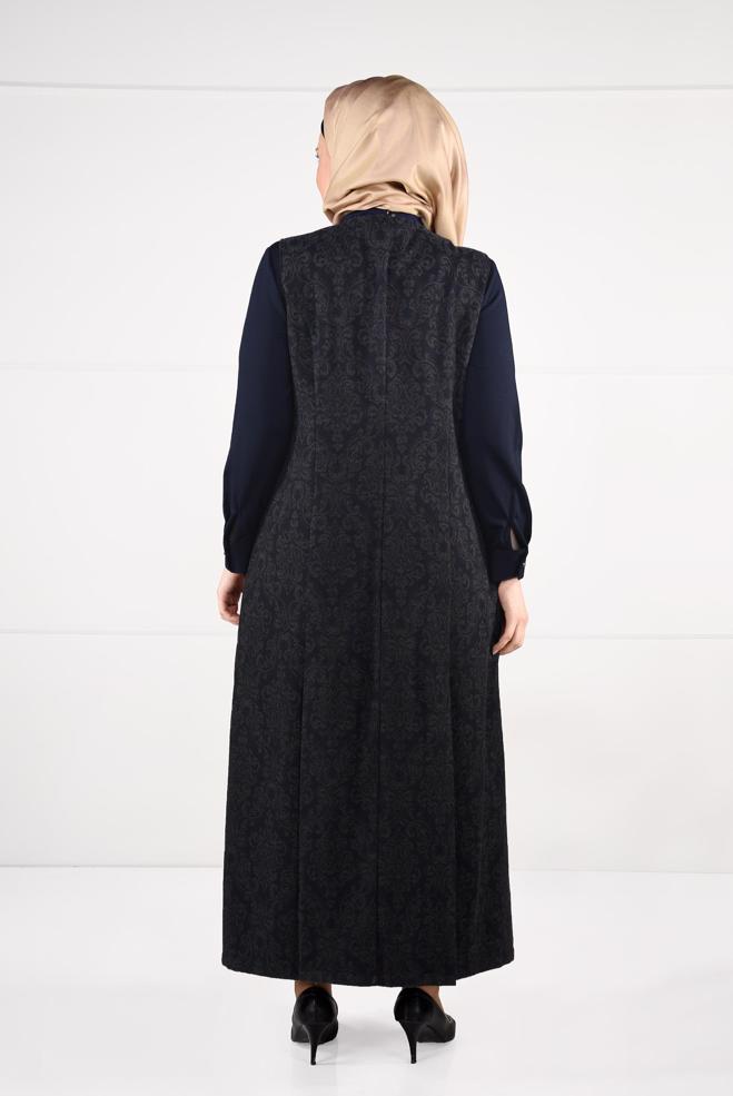 Hijab clothing NAVY BLUE PATTERNED DRESS SUIT 3322 - ALVİNA