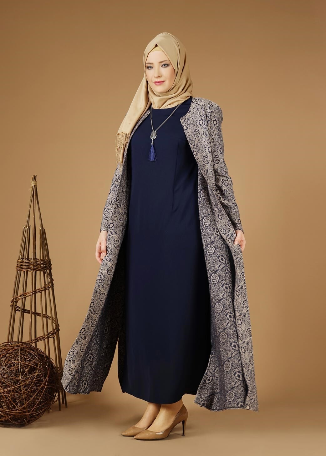 Hijab clothing NAVY BLUE 3331 Yakut 7550 2′li Elbiseli Tesettür Takım 42/48