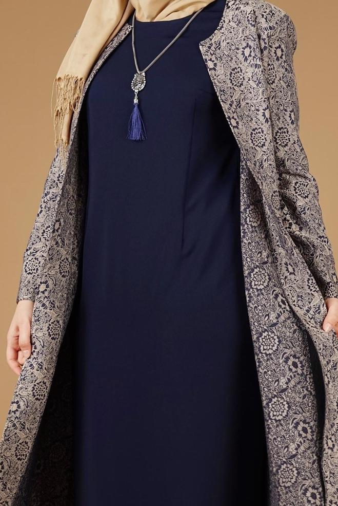 Hijab clothing NAVY BLUE 3331 Yakut 7550 2′li Elbiseli Tesettür Takım 42/48 - ALVİNA