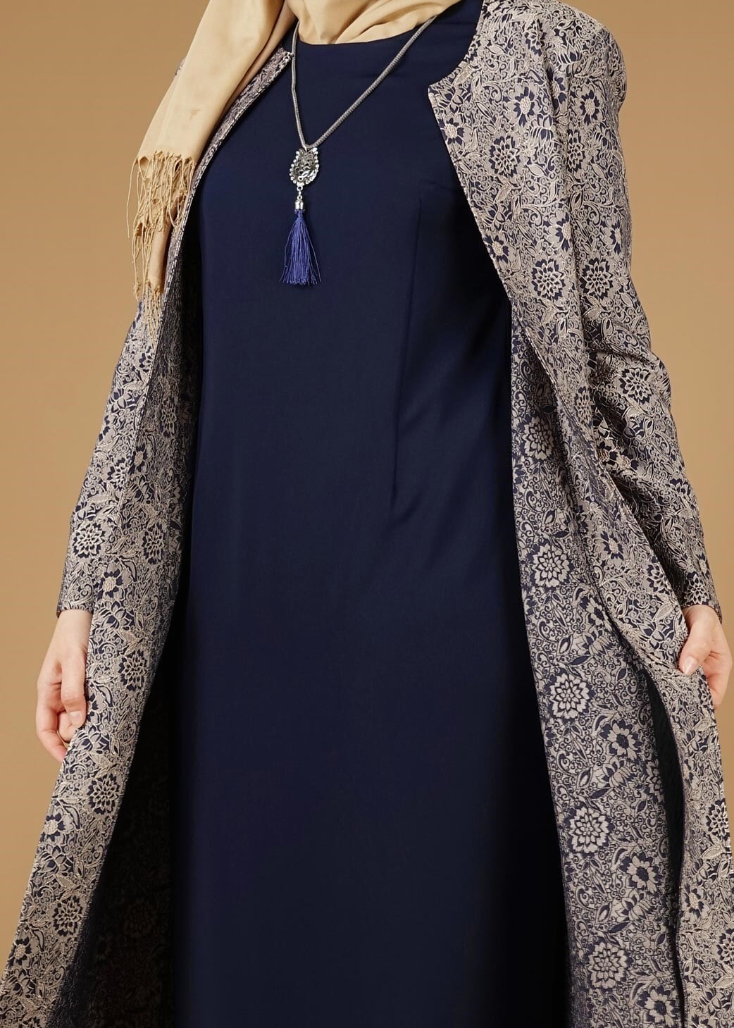 Hijab clothing NAVY BLUE 3331 Yakut 7550 2′li Elbiseli Tesettür Takım 42/48