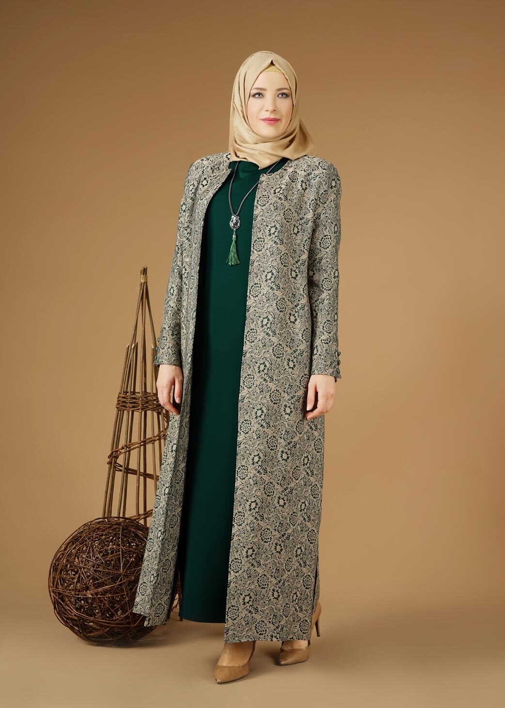 Hijab clothing GREEN 3331 Yakut 7550 2′li Elbiseli Tesettür Takım 42/48