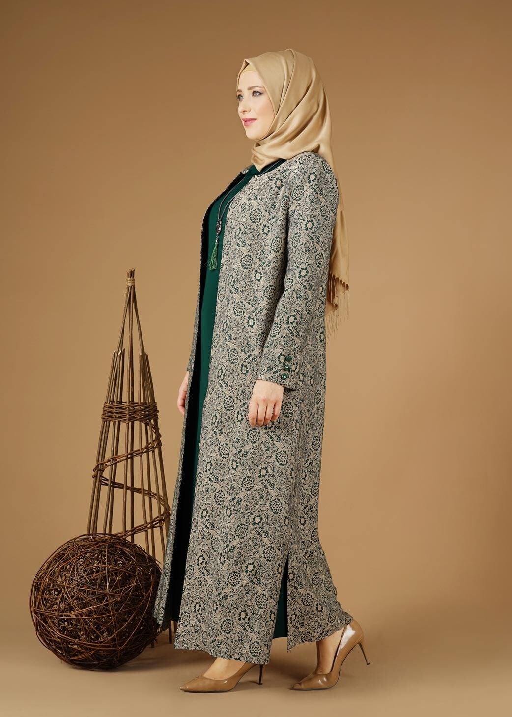 Hijab clothing GREEN 3331 Yakut 7550 2′li Elbiseli Tesettür Takım 42/48