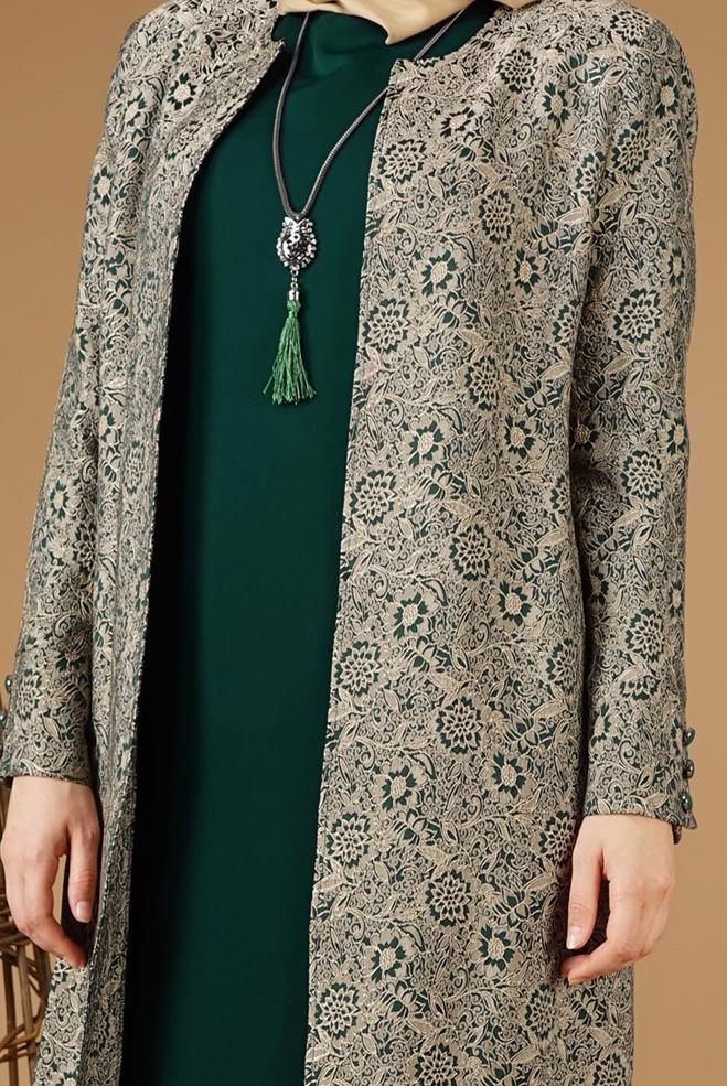 Hijab clothing GREEN 3331 Yakut 7550 2′li Elbiseli Tesettür Takım 42/48 - ALVİNA