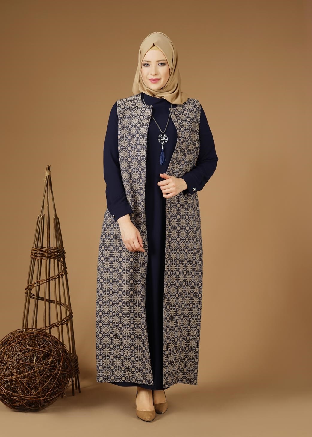 Hijab clothing NAVY BLUE 3332 Yakut 5072 2′li Elbiseli Tesettür Takım 38/50 TEK40